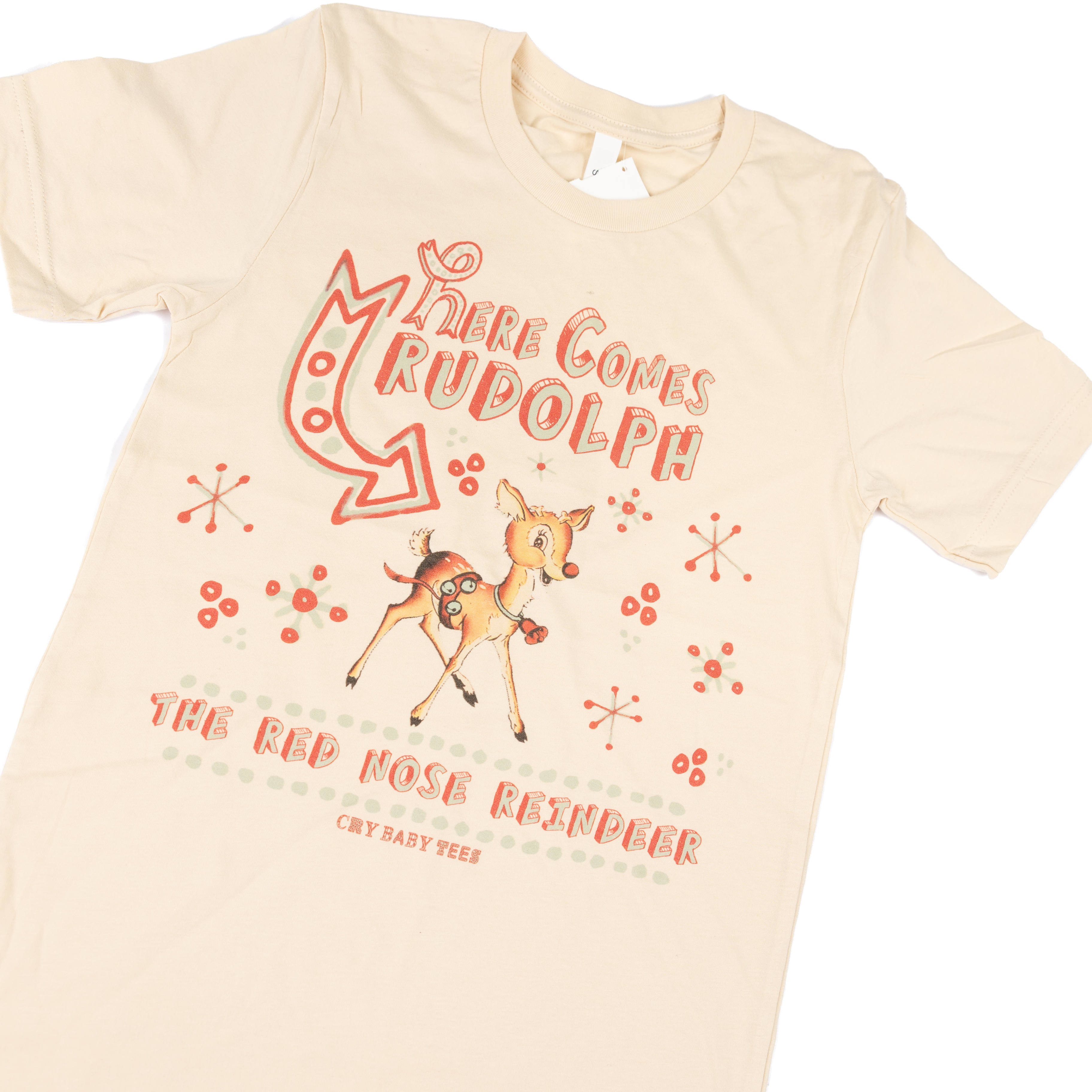Women's "Here Comes Rudolph" Natural T-shirt