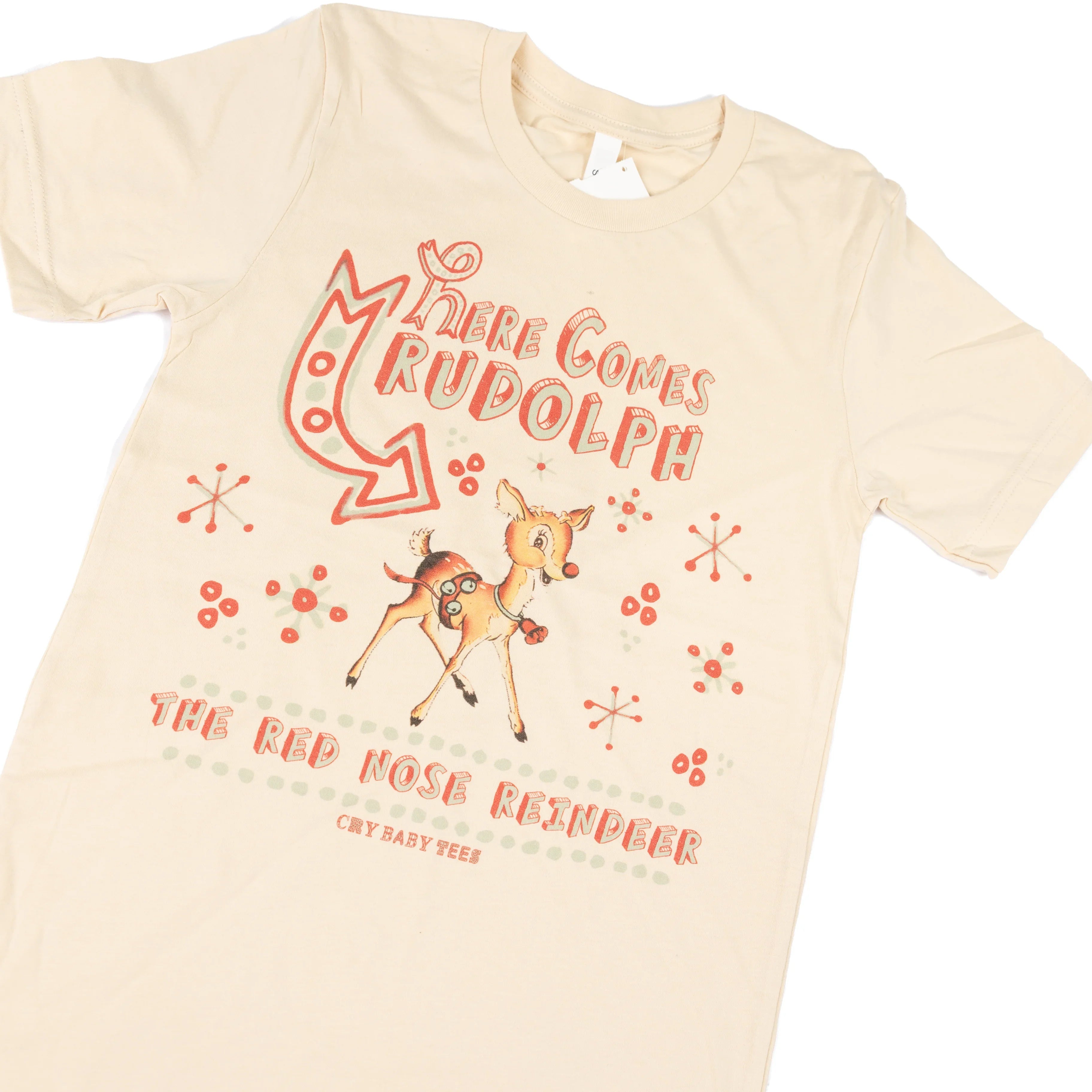 Women's "Here Comes Rudolph" Natural T-shirt