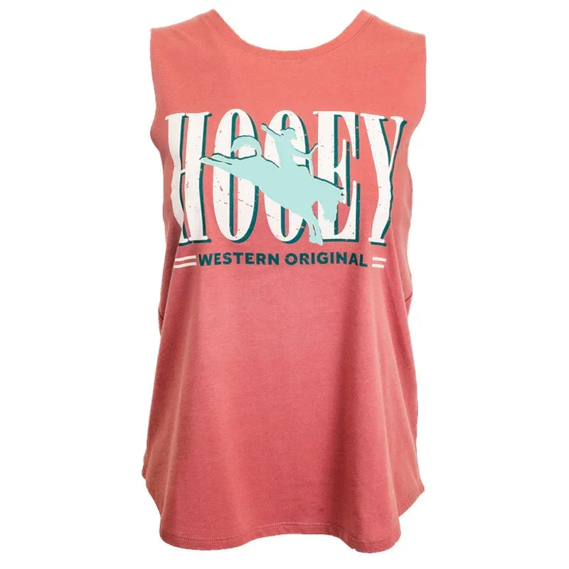 Women's Hooey Mahogany with White and Teal Hooey Logo "Wild Ride" Tank HT2683PH