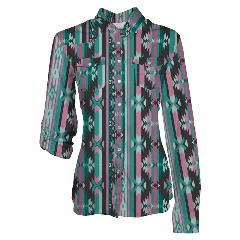 Women's Hooey "Sol" Long Sleeve Pearl Snap Shirt Aztec HT2617AZBK