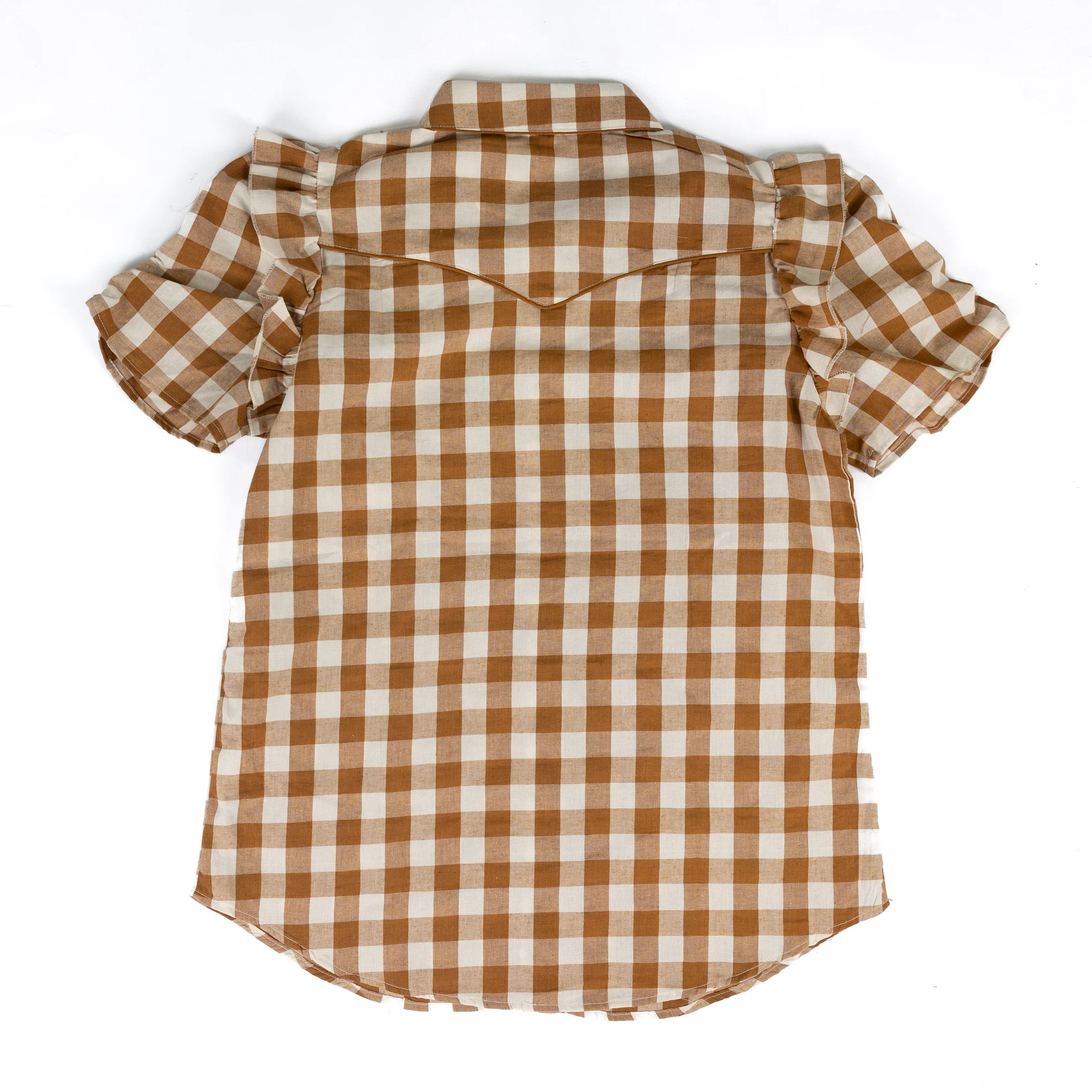 Women's Howdy Hanny Short Sleeve Brown Gingham Button Up Blouse