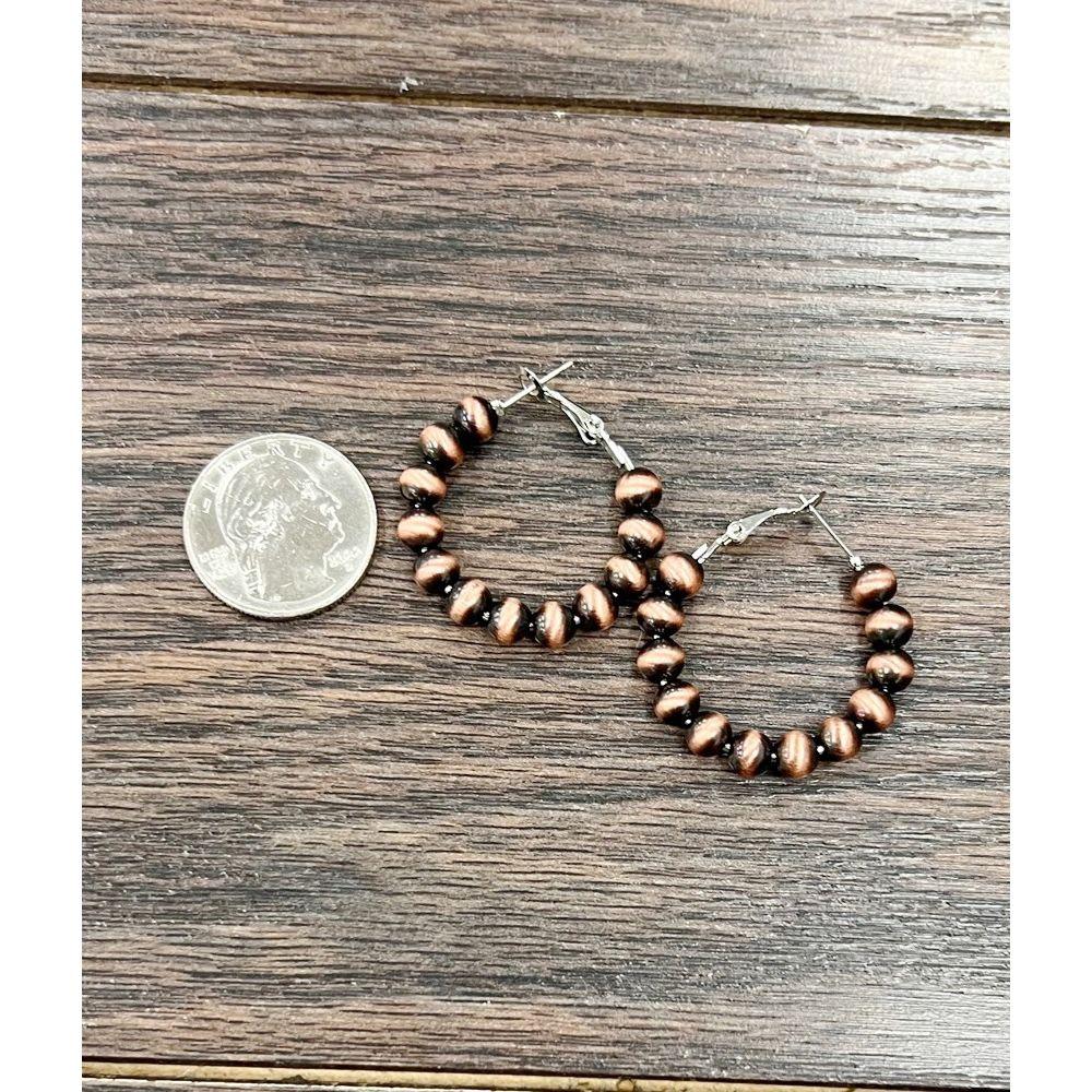 Women's Isac 1" 6mm Copper Western Bead Hoop Earrings 724503