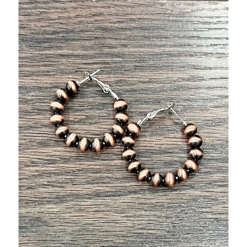 Women's Isac 1" 6mm Copper Western Bead Hoop Earrings 724503