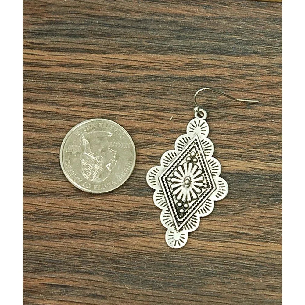 Women's Isac 1.7" Long Silver Concho Earrings 720379