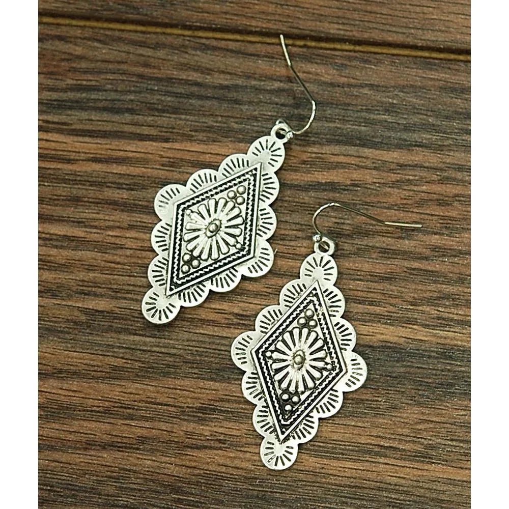 Women's Isac 1.7" Long Silver Concho Earrings 720379