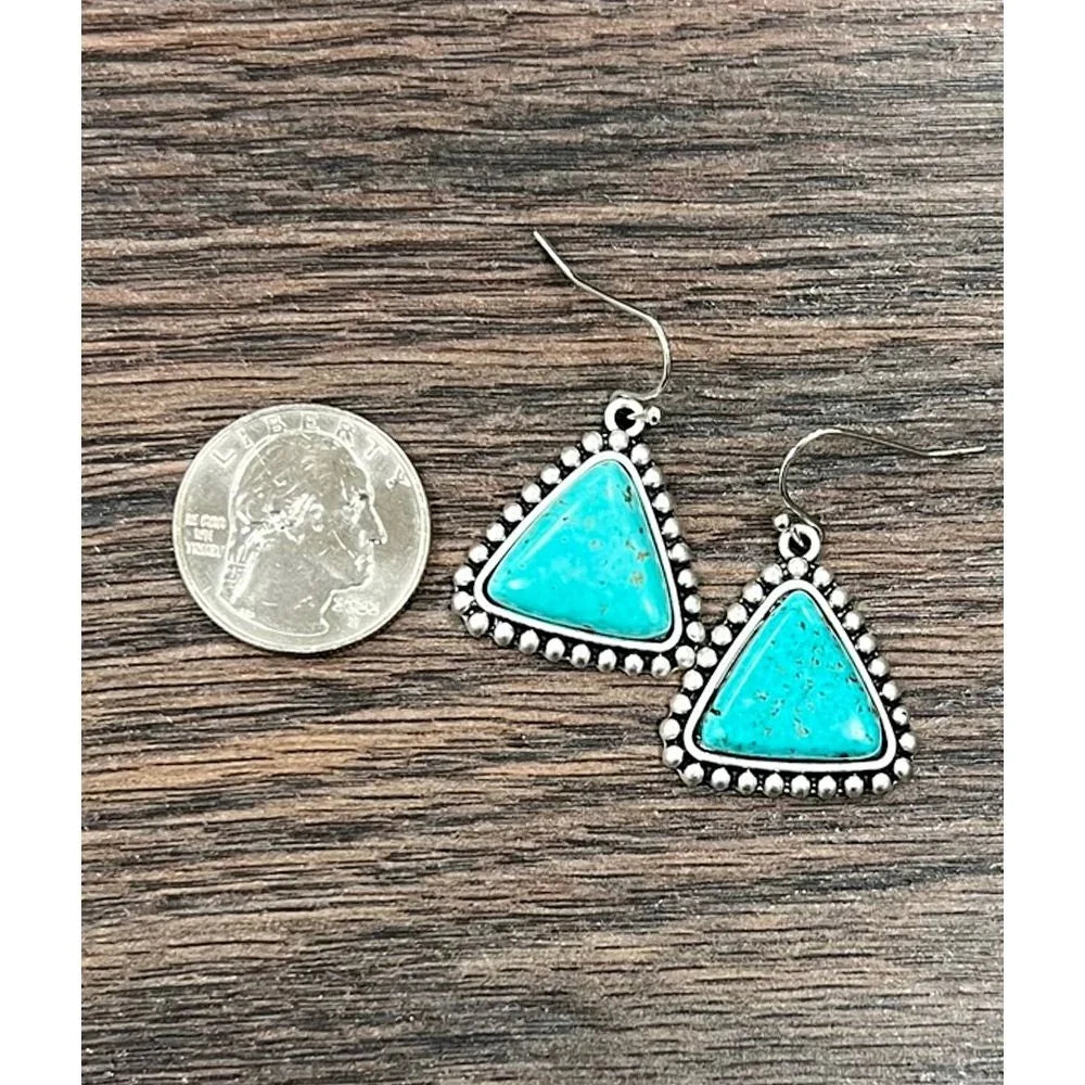 Women's Isac 1" Western Triangle Turquoise Earrings 726584