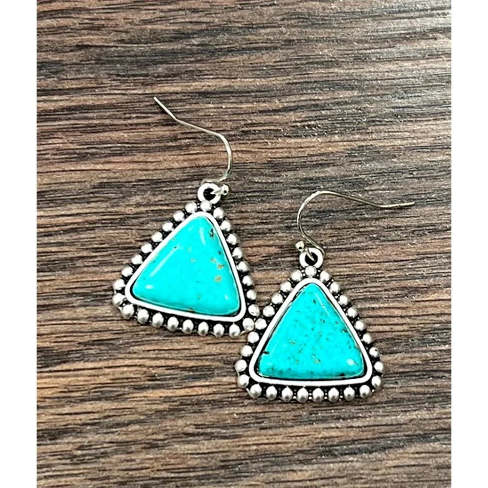 Women's Isac 1" Western Triangle Turquoise Earrings 726584