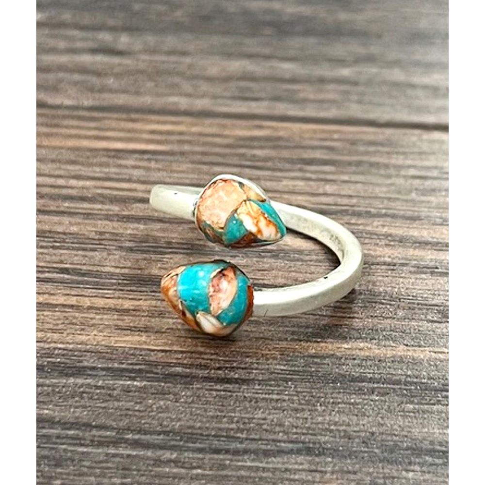 Women's Isac 12mm Drop Gemstone, Brass Adjustable Rings 750567
