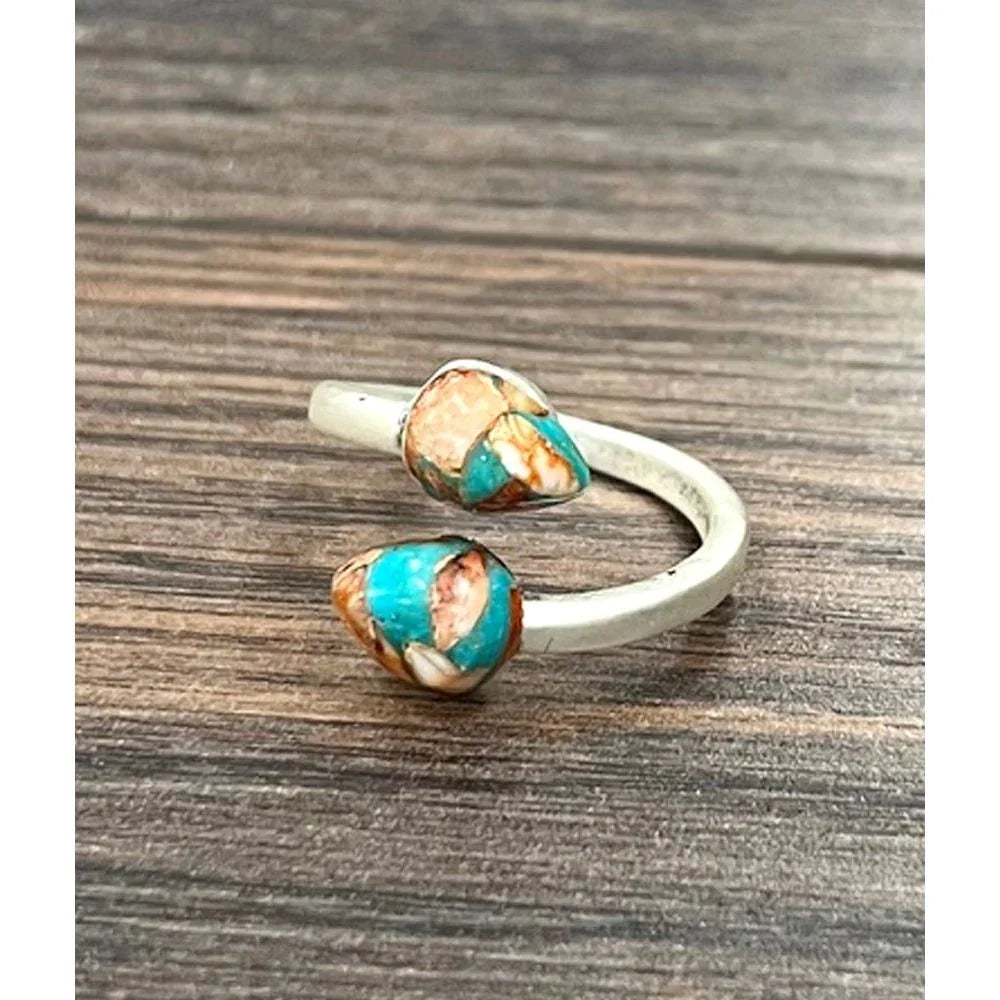 Women's Isac 12mm Drop Gemstone, Brass Adjustable Rings 750567