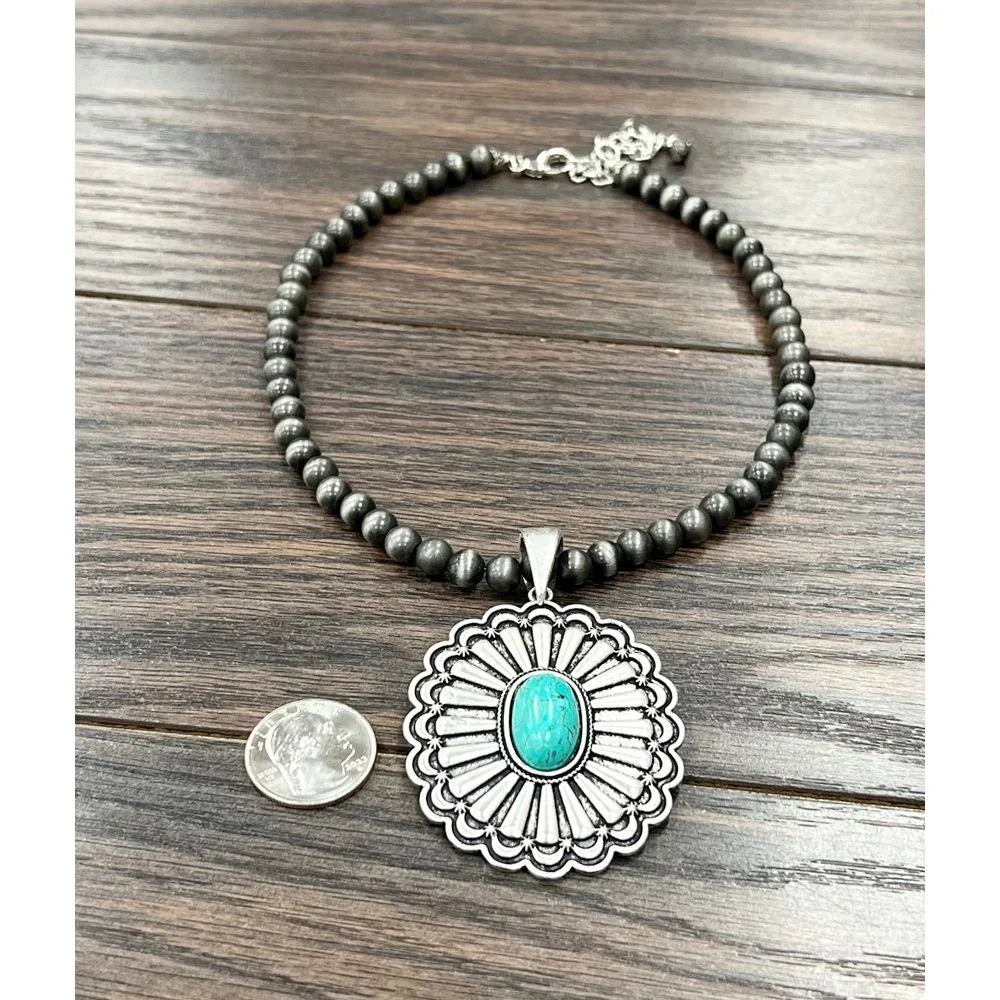 Women's Isac 16" Boho Concho Turquoise Necklace 735706