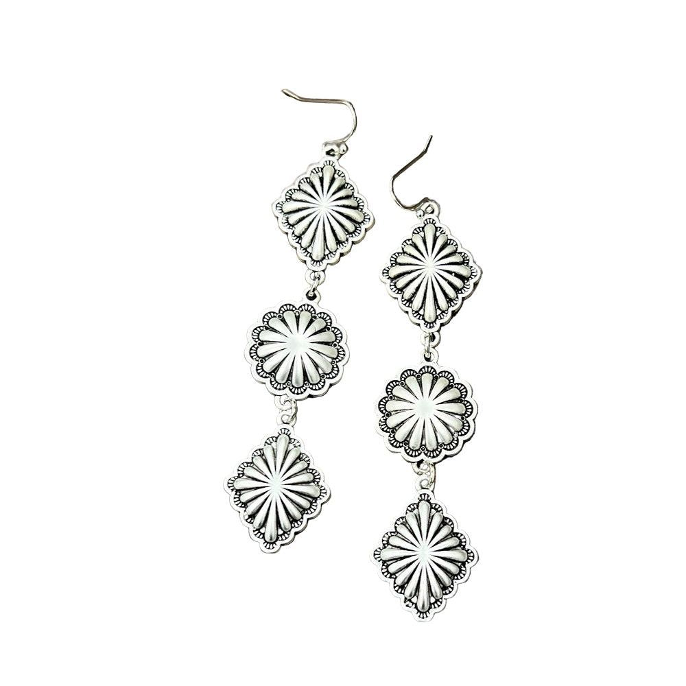 Women's Isac 3.2" Long Brass Concho Earrings