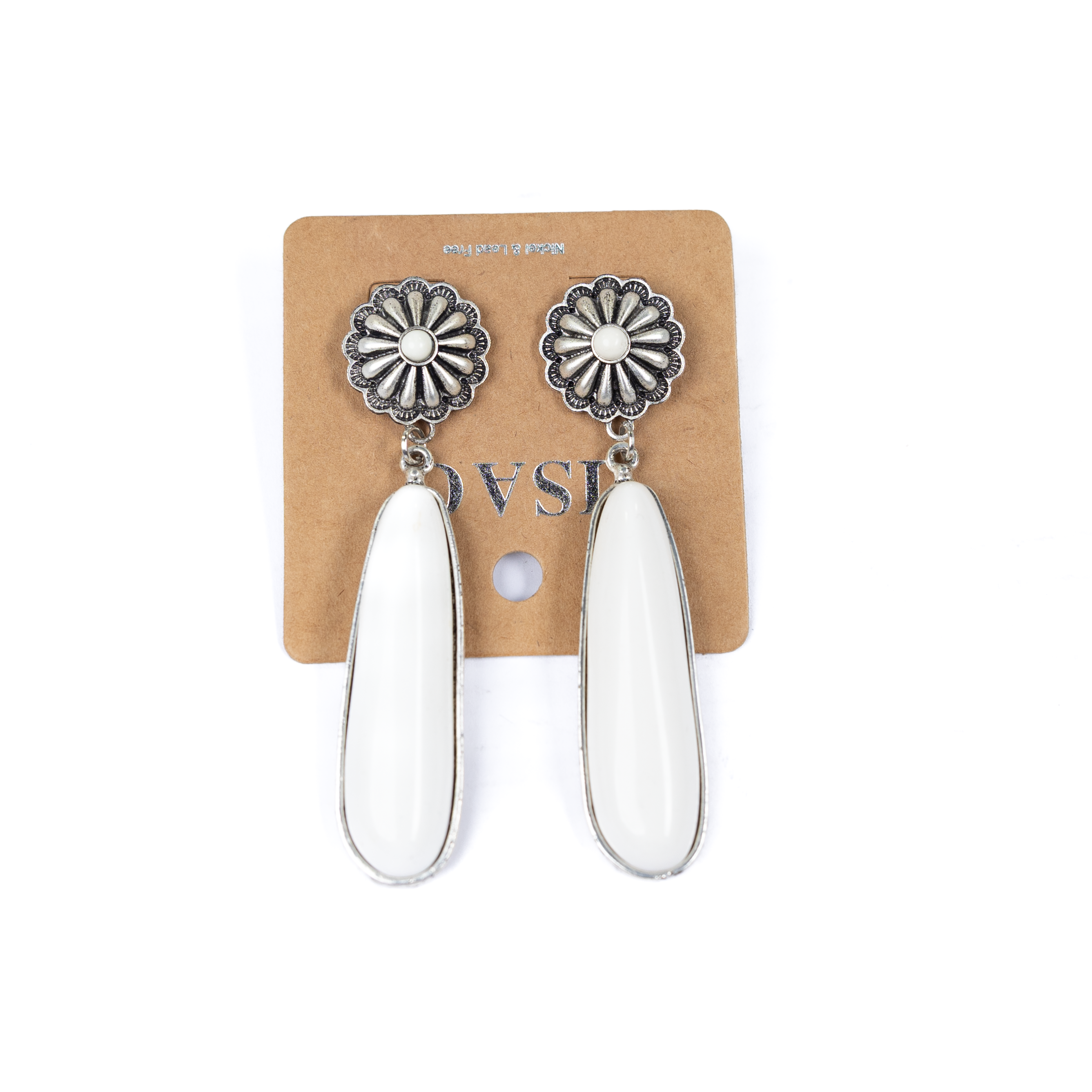 Women's Isac 3.3" White Turquoise Concho Earrings 722818