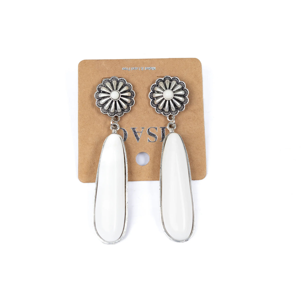 Women's Isac 3.3" White Turquoise Concho Earrings 722818