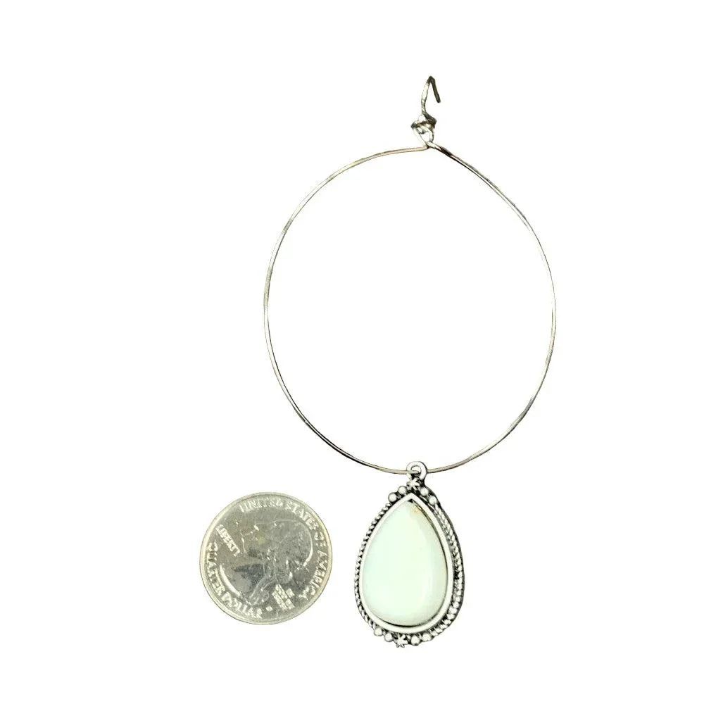 Women's Isac 3.6" Long Drop White Turquoise 65mm Hoop Earrings