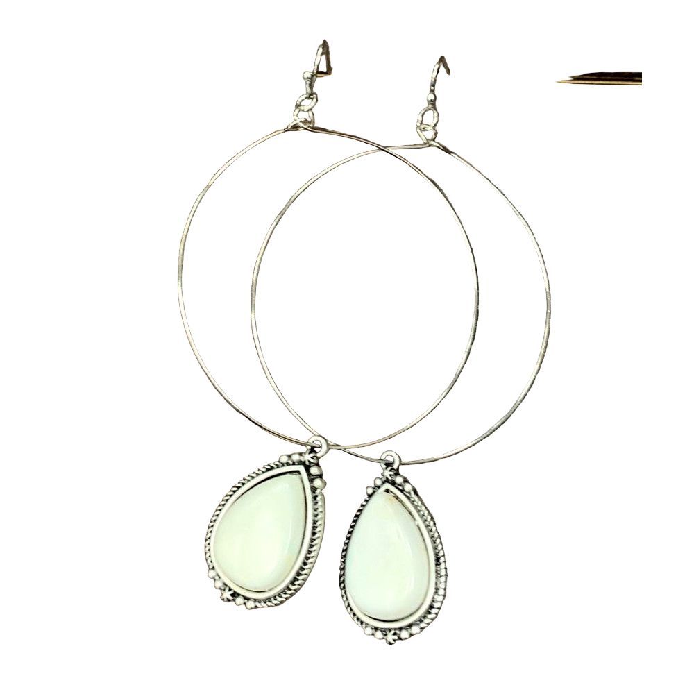 Women's Isac 3.6" Long Drop White Turquoise 65mm Hoop Earrings