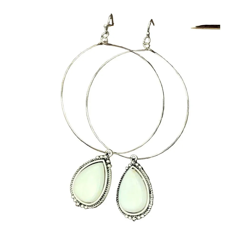 Women's Isac 3.6" Long Drop White Turquoise 65mm Hoop Earrings