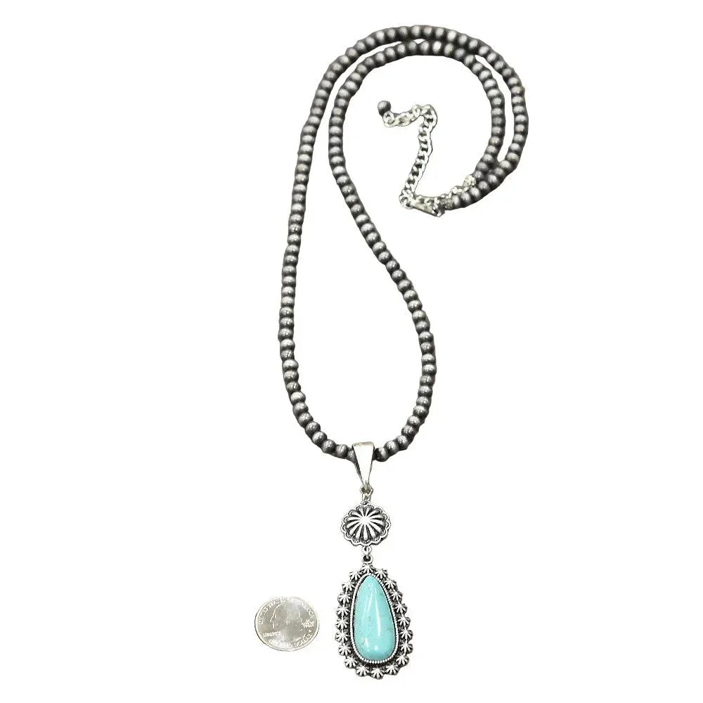 Women's Isac 30" Long 6mm Navajo Pearl Turquoise Necklace