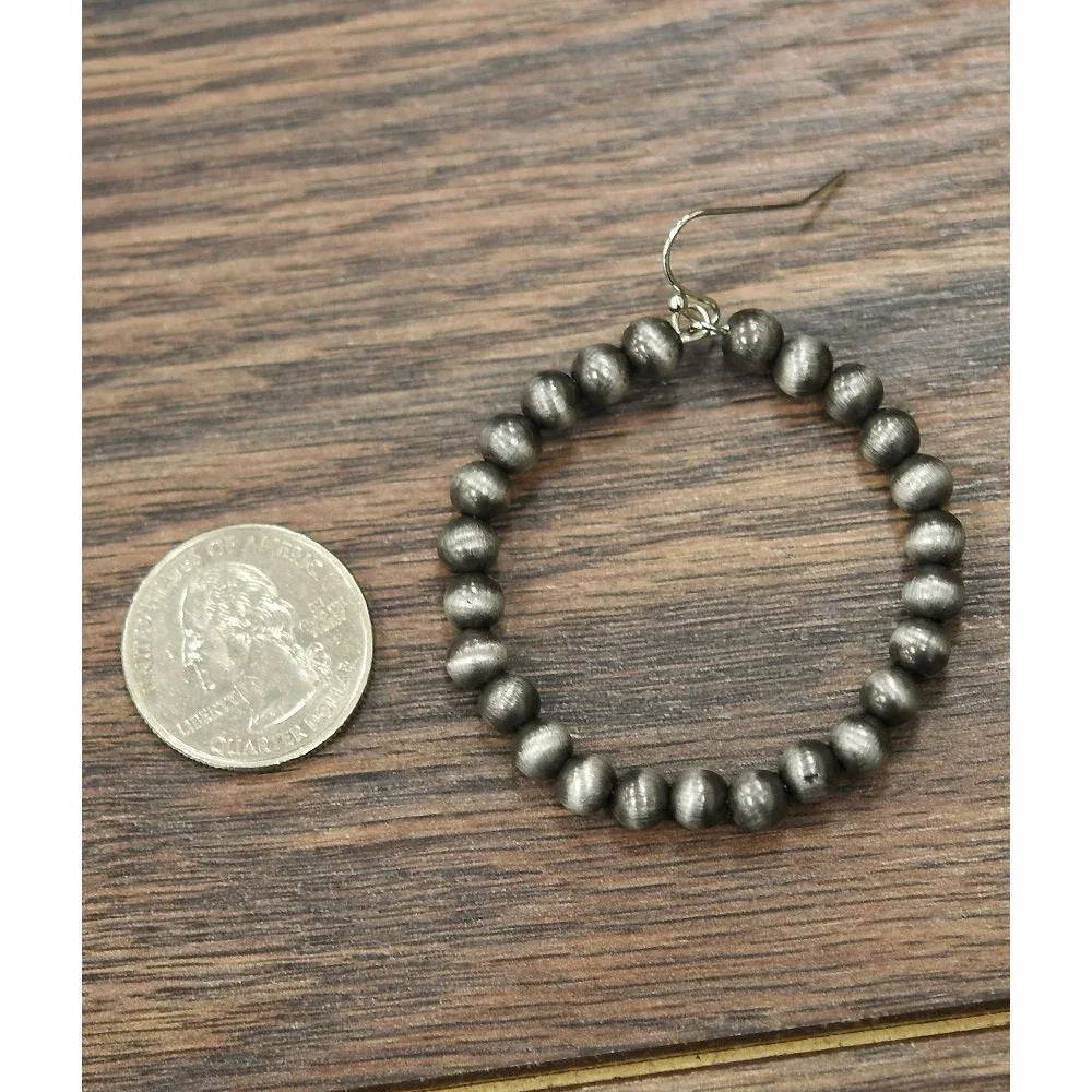 Women's Isac Handmade 1.75" 6mm Navajo Bead Hoop Earrings 720546