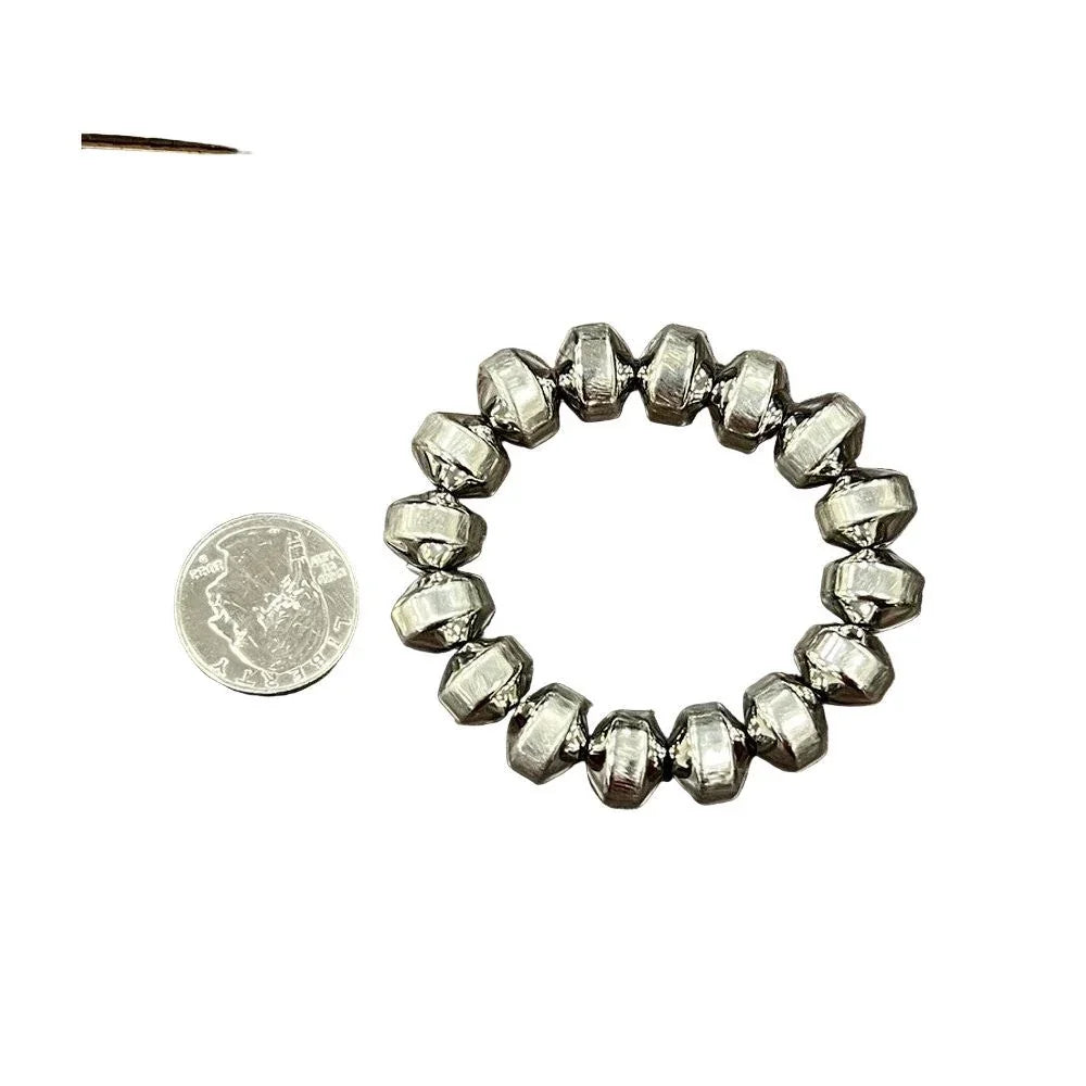 Women's Isac Handmade 12mm Silver Navajo Bead Stretch Bracelet