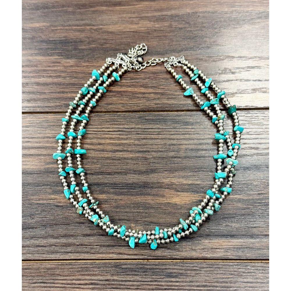Women's Isac Silver Western Bead, Turquoise Strand Necklace 739786