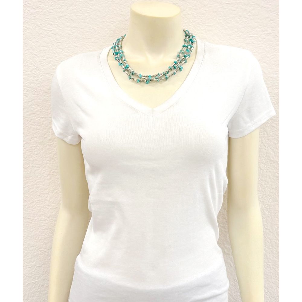 Women's Isac Silver Western Bead, Turquoise Strand Necklace 739786