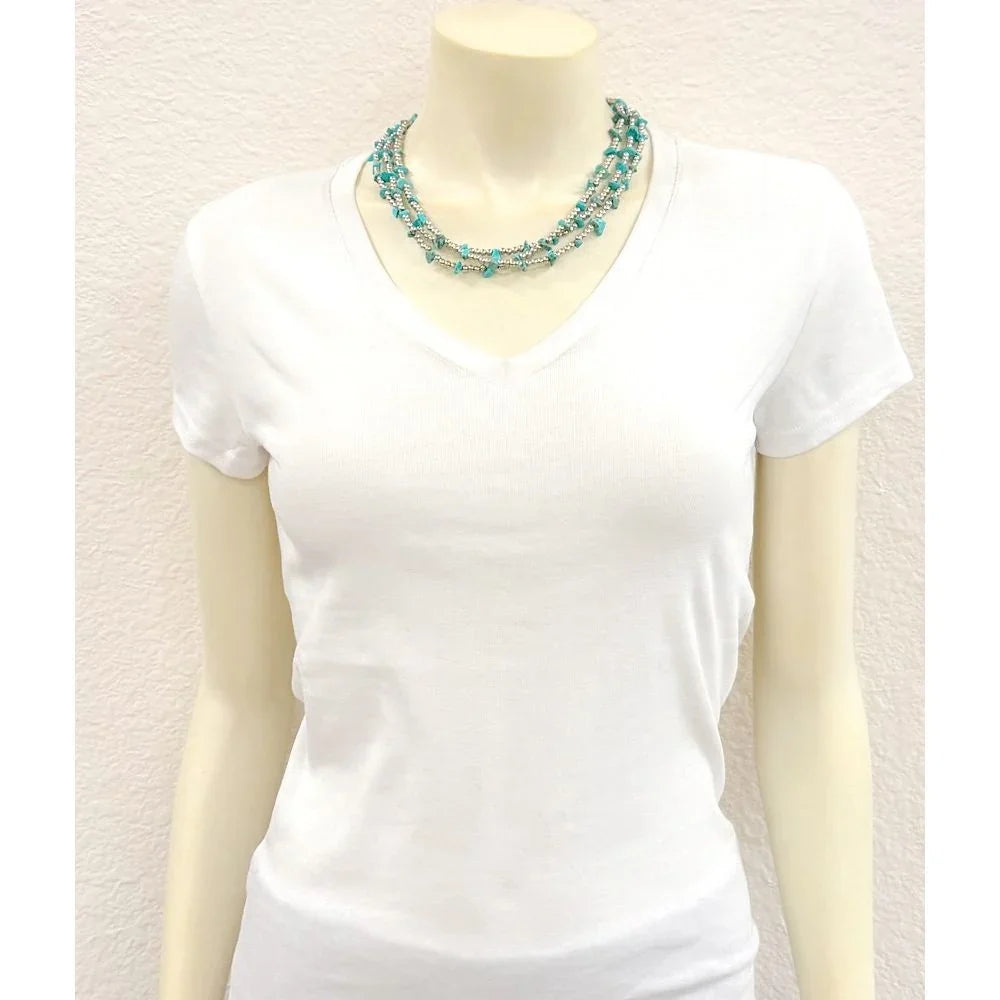 Women's Isac Silver Western Bead, Turquoise Strand Necklace 739786