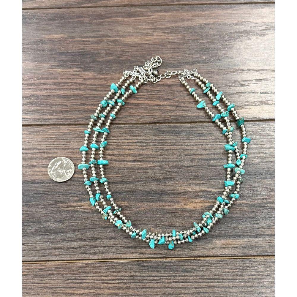 Women's Isac Silver Western Bead, Turquoise Strand Necklace 739786