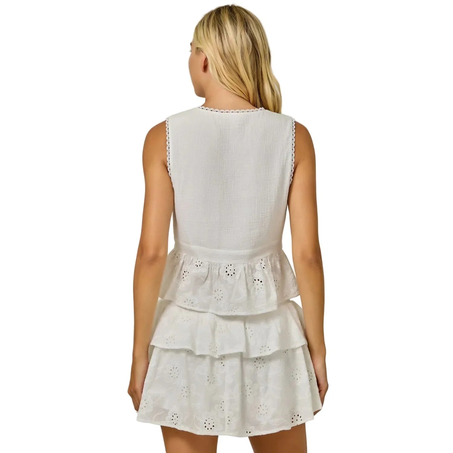 Women's Ivory Floral Eyelet Lace Peplum Blouse 71126