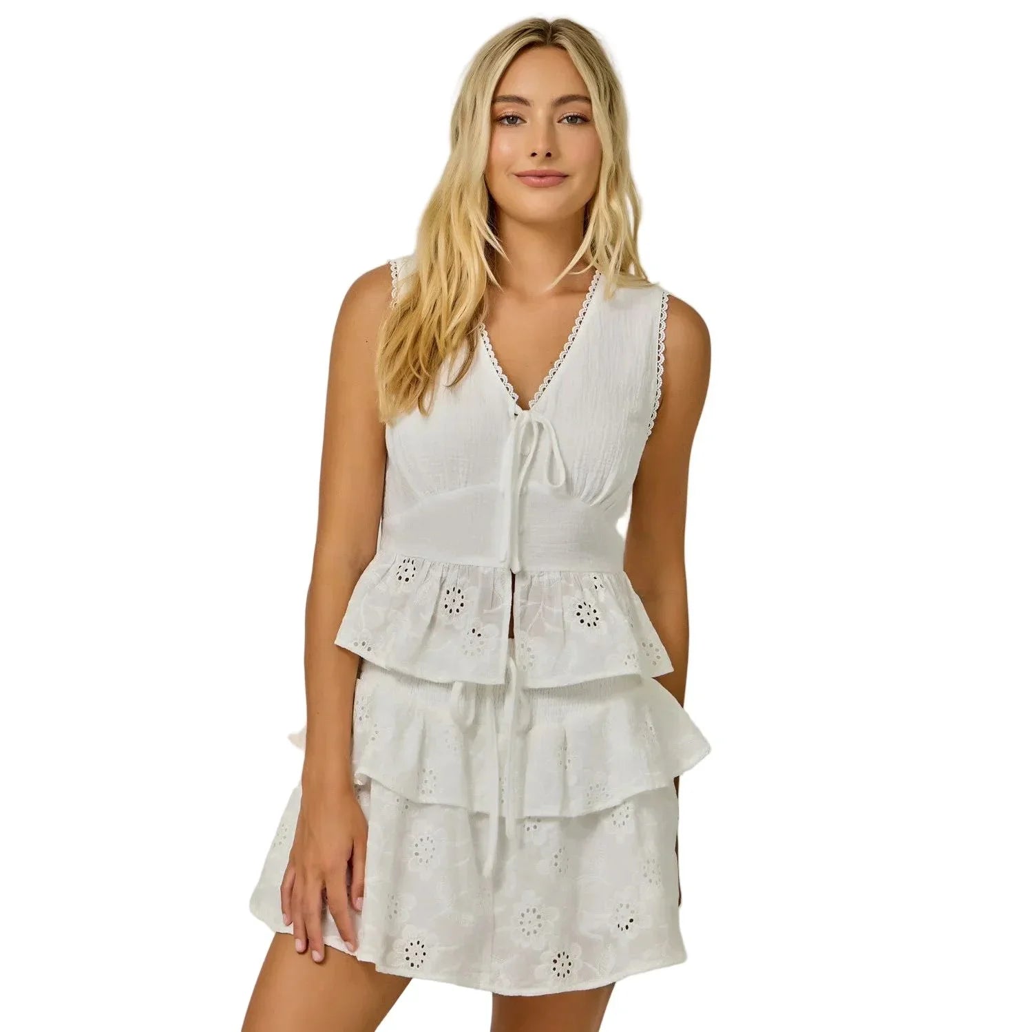 Women's Ivory Floral Eyelet Lace Peplum Blouse 71126