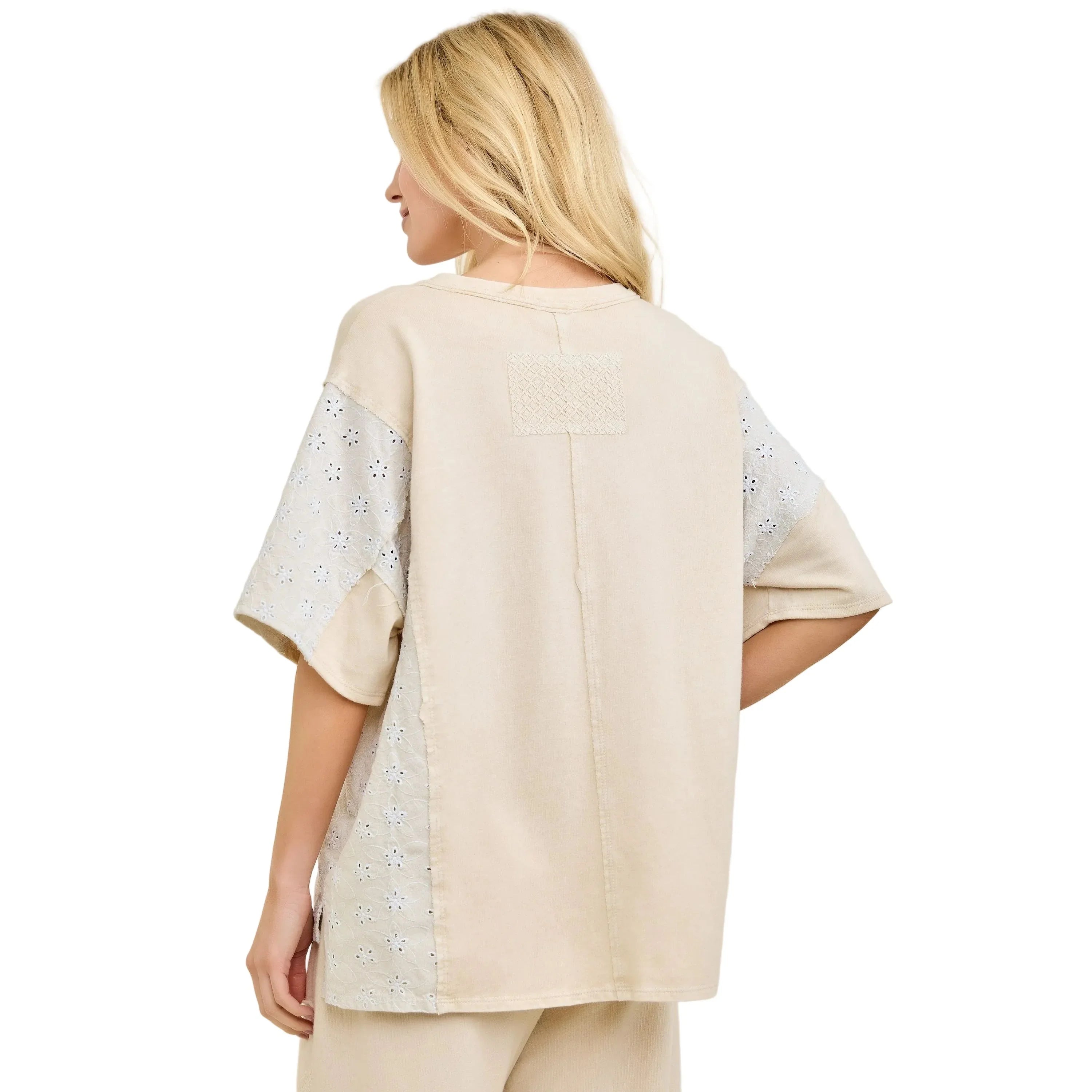 Women's J. Her Natural Patchwork Blouse with Eyelet Lace HT6993
