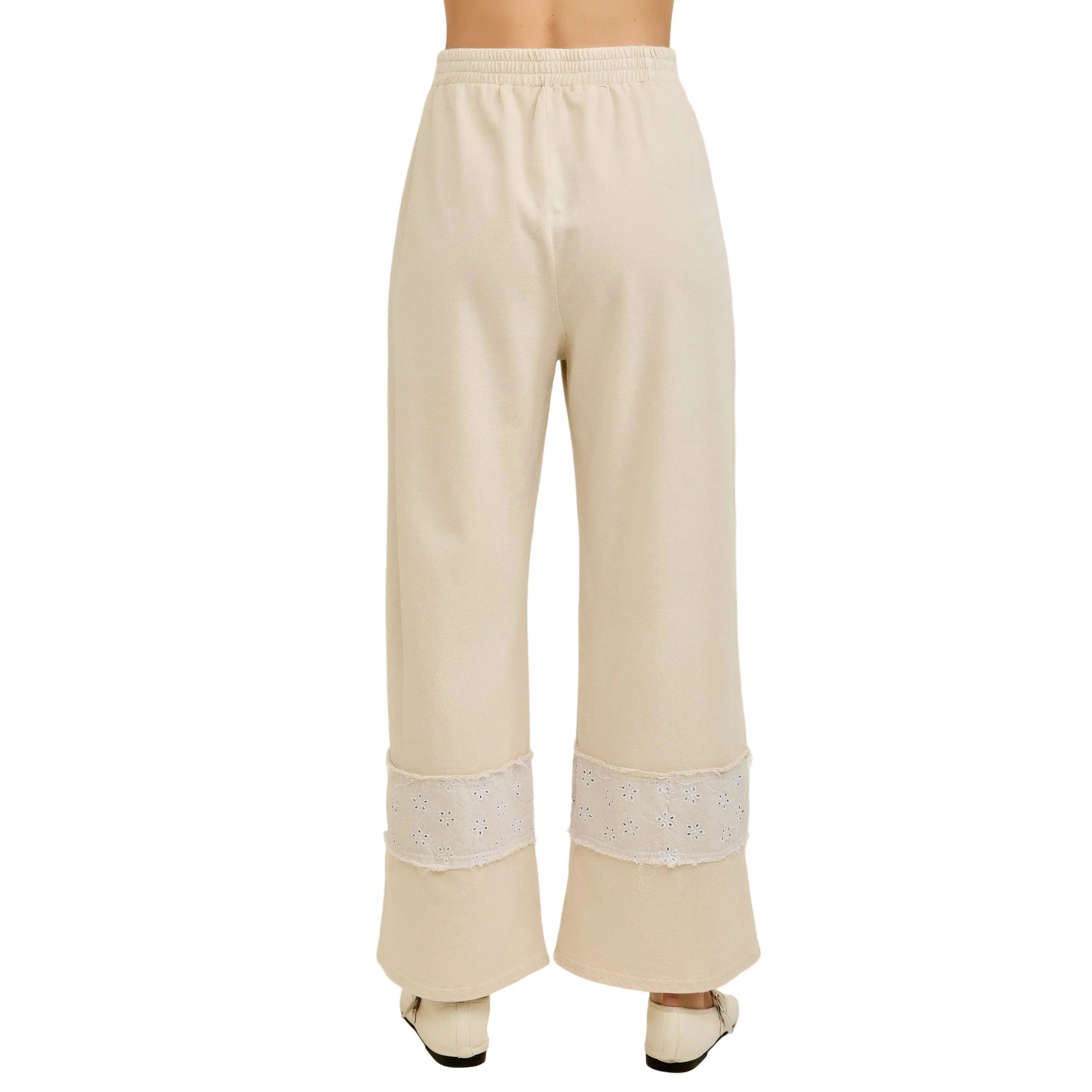 Women's J. Her Natural Patchwork Pants With Eyelet Lace and Floral HP7136