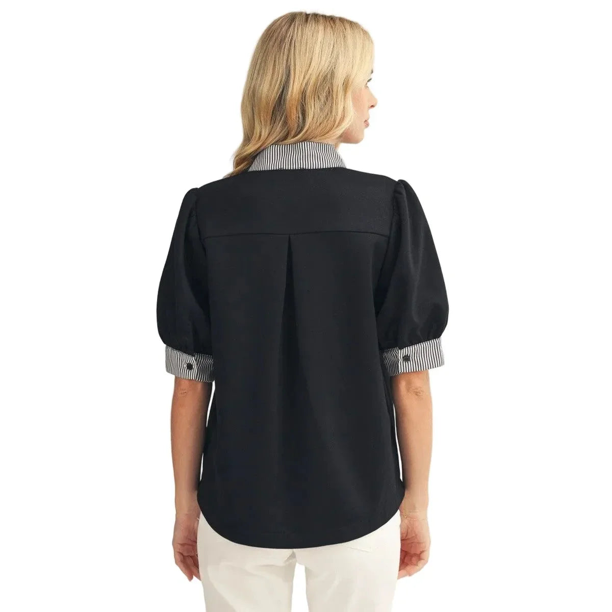 Women's Jodifl Black and Striped Puff Sleeve Blouse B13435-BLK