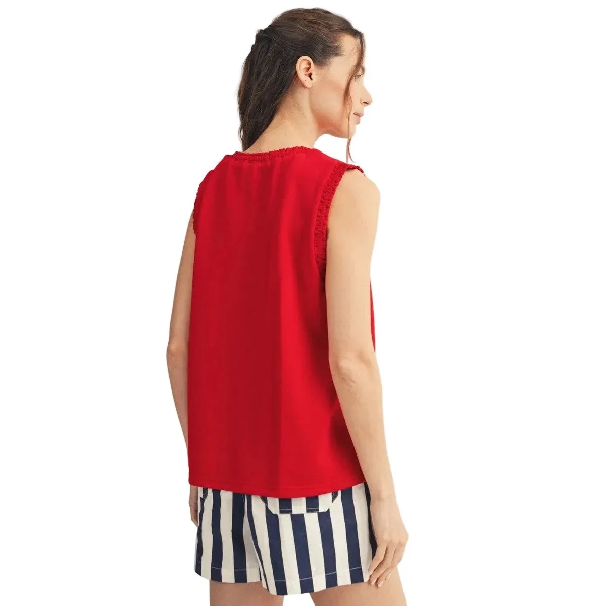 Women's Jodifl Red Smocked Edge Detail Casual Tank Top G15751