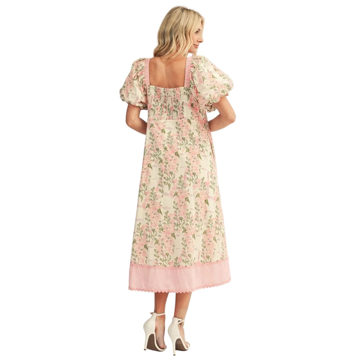 Women's Jodifl Rose Puff Sleeves Floral Midi Dress H50324-1