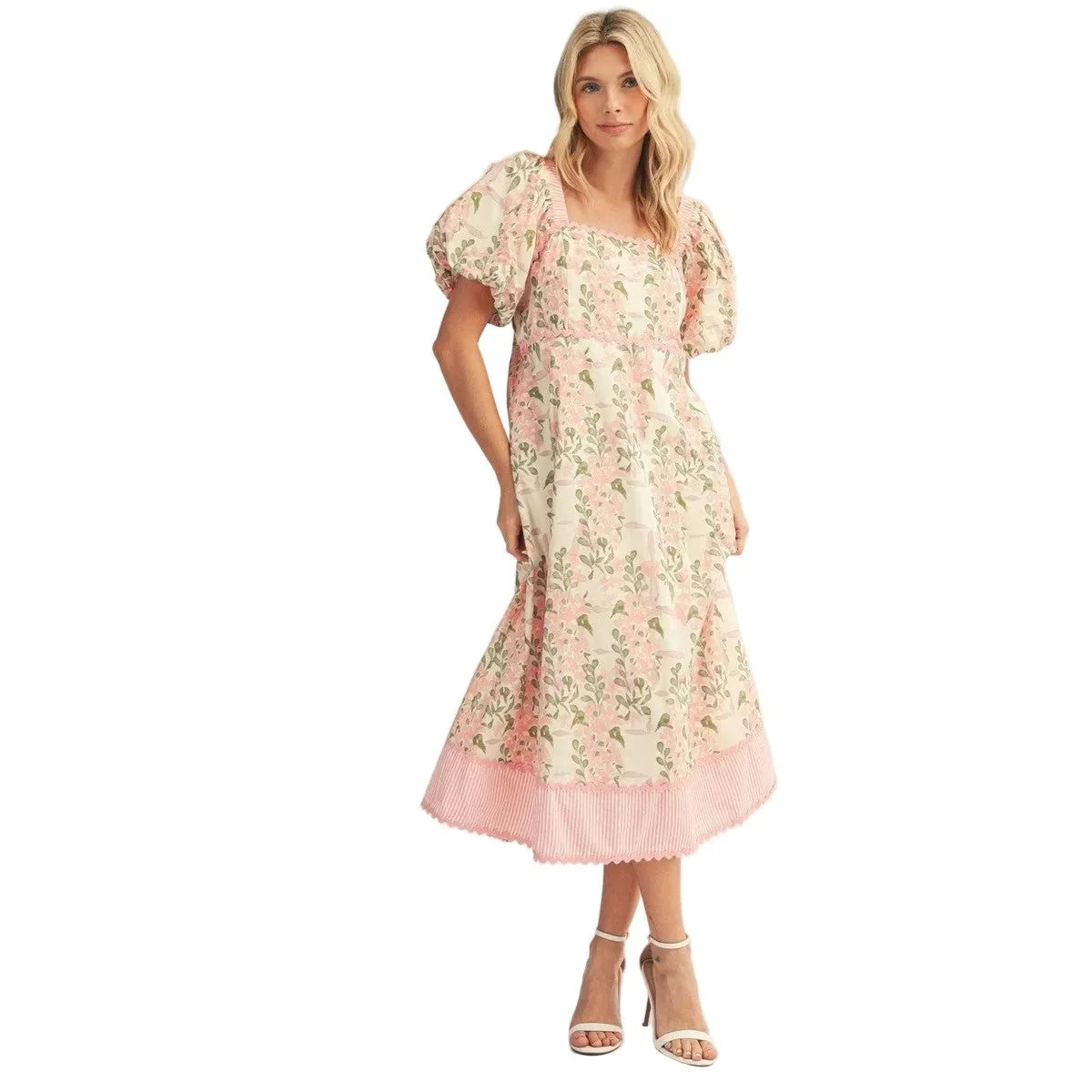 Women's Jodifl Rose Puff Sleeves Floral Midi Dress H50324-1