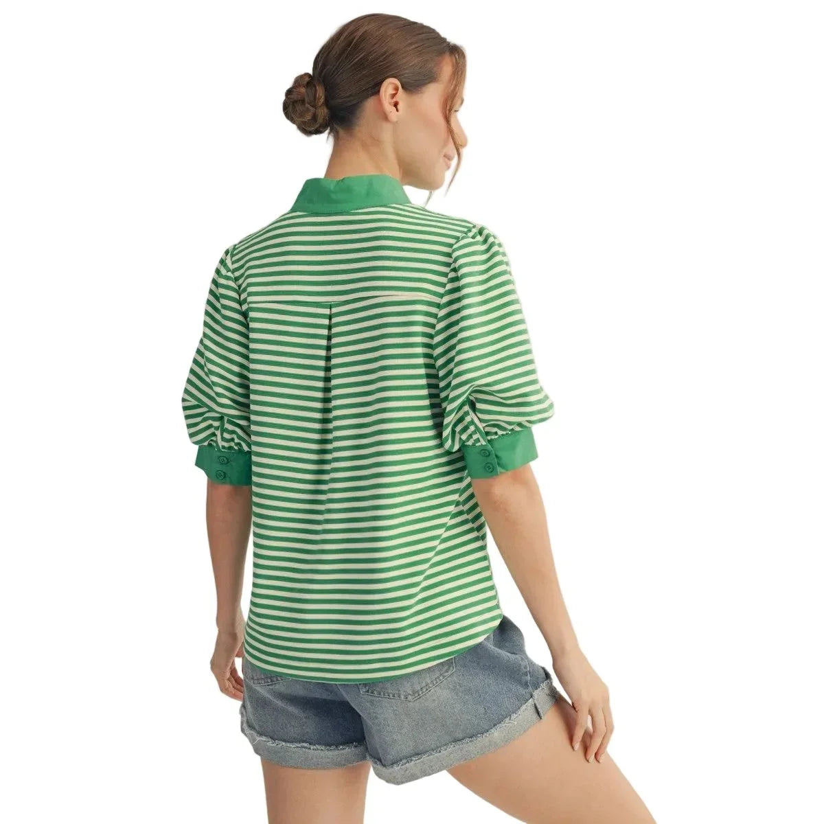 Women's Jodifl Solid Contrast Detail Striped Top B13435-1
