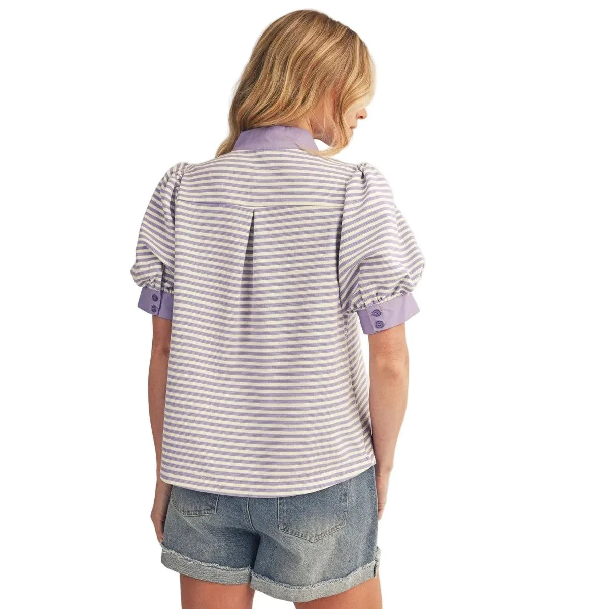 Women's Jodifl Solid Contrast Detail Striped Top B13435-1