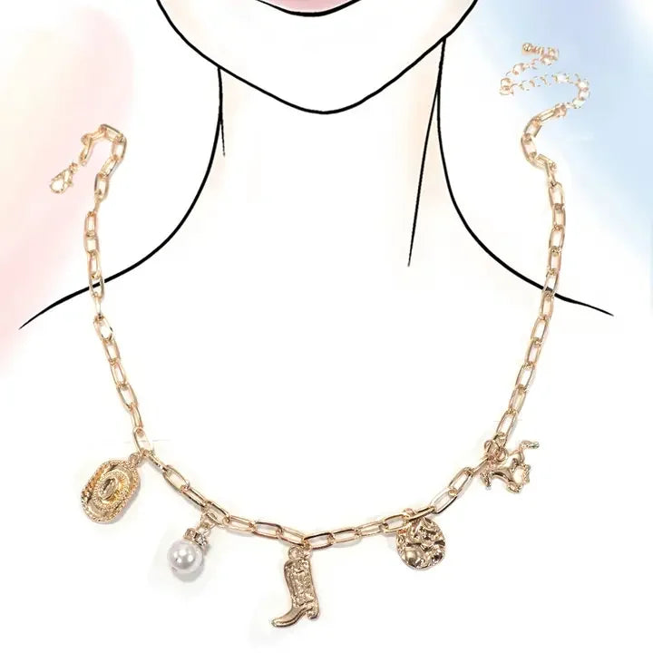 Women's Josslyn Gold Western Boot Star Hat Horseshoe Charm Necklace 80N1187-NCK