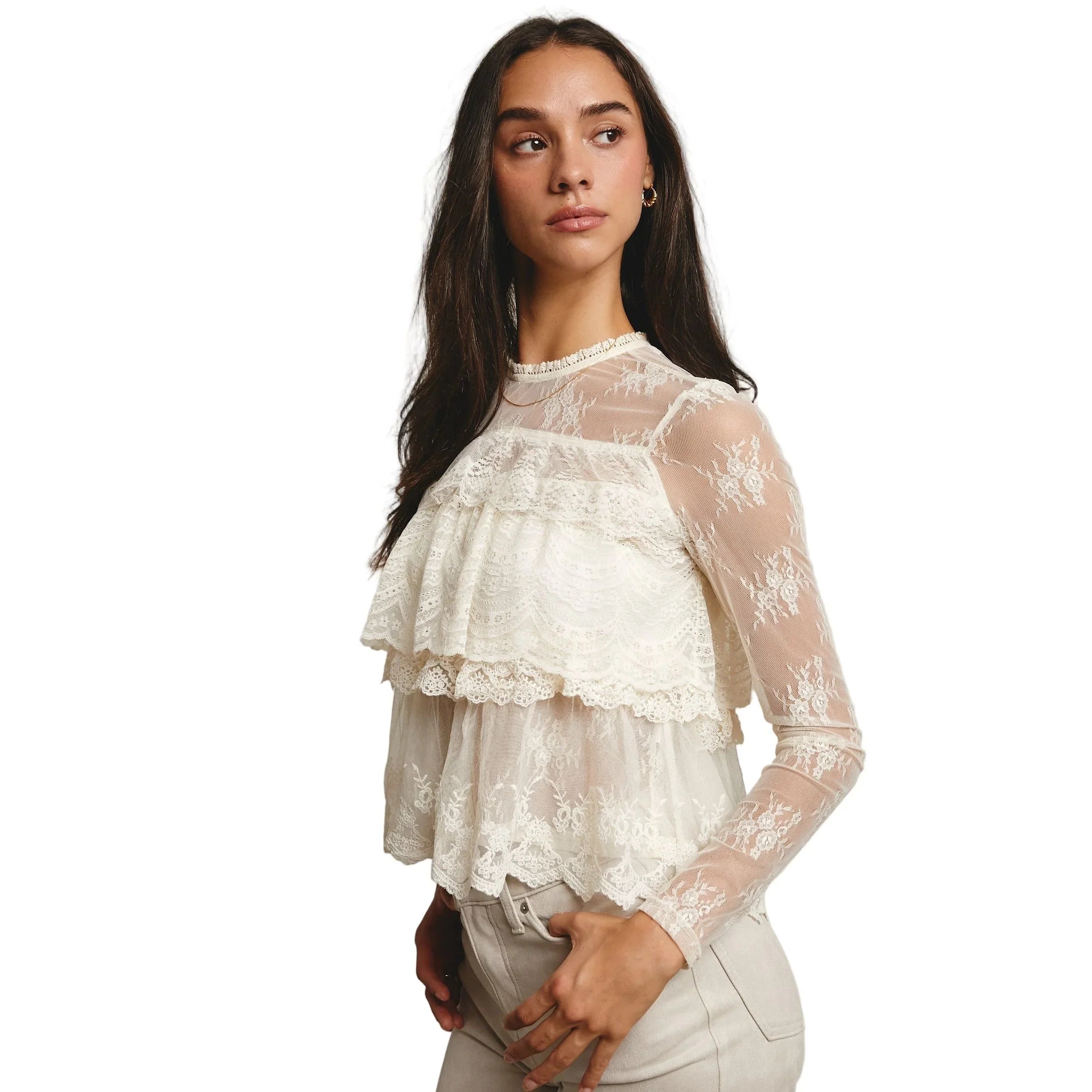 Women's Lace Ruffle Layering Blouse FT0002