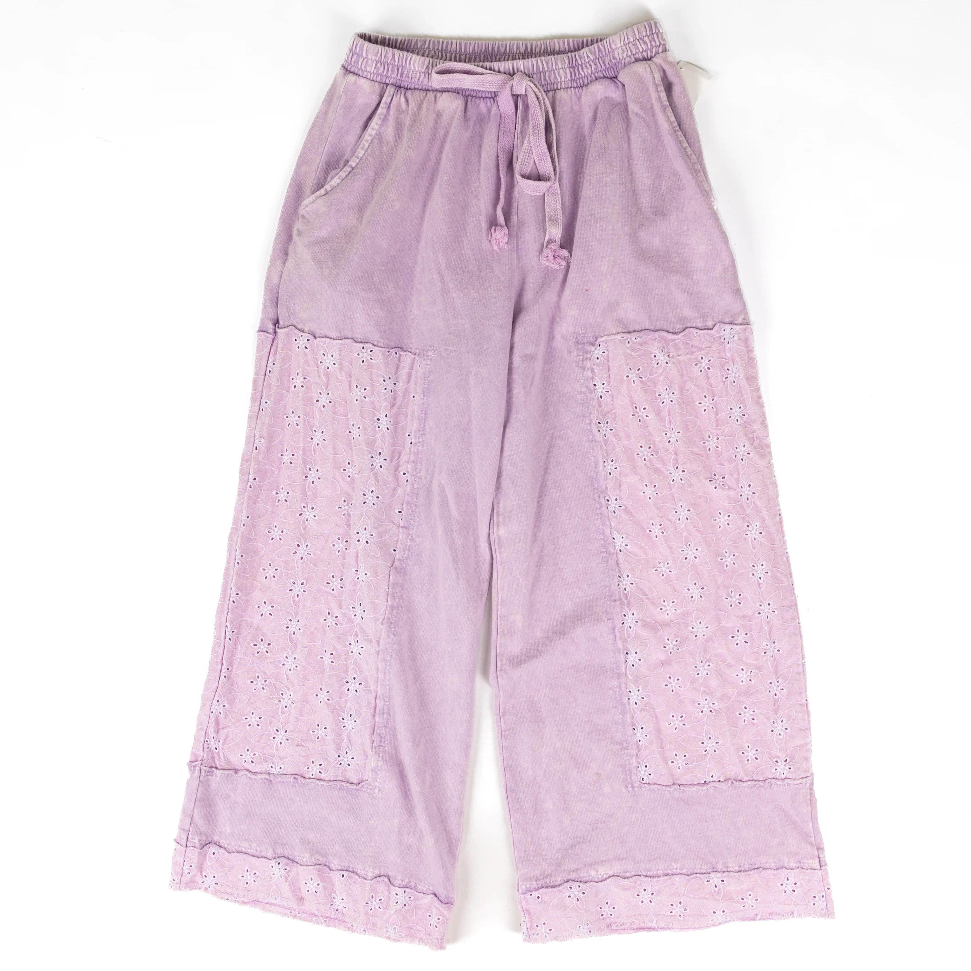 Women's Lavender Mineral Washed Eyelet Lace Pants HP7193