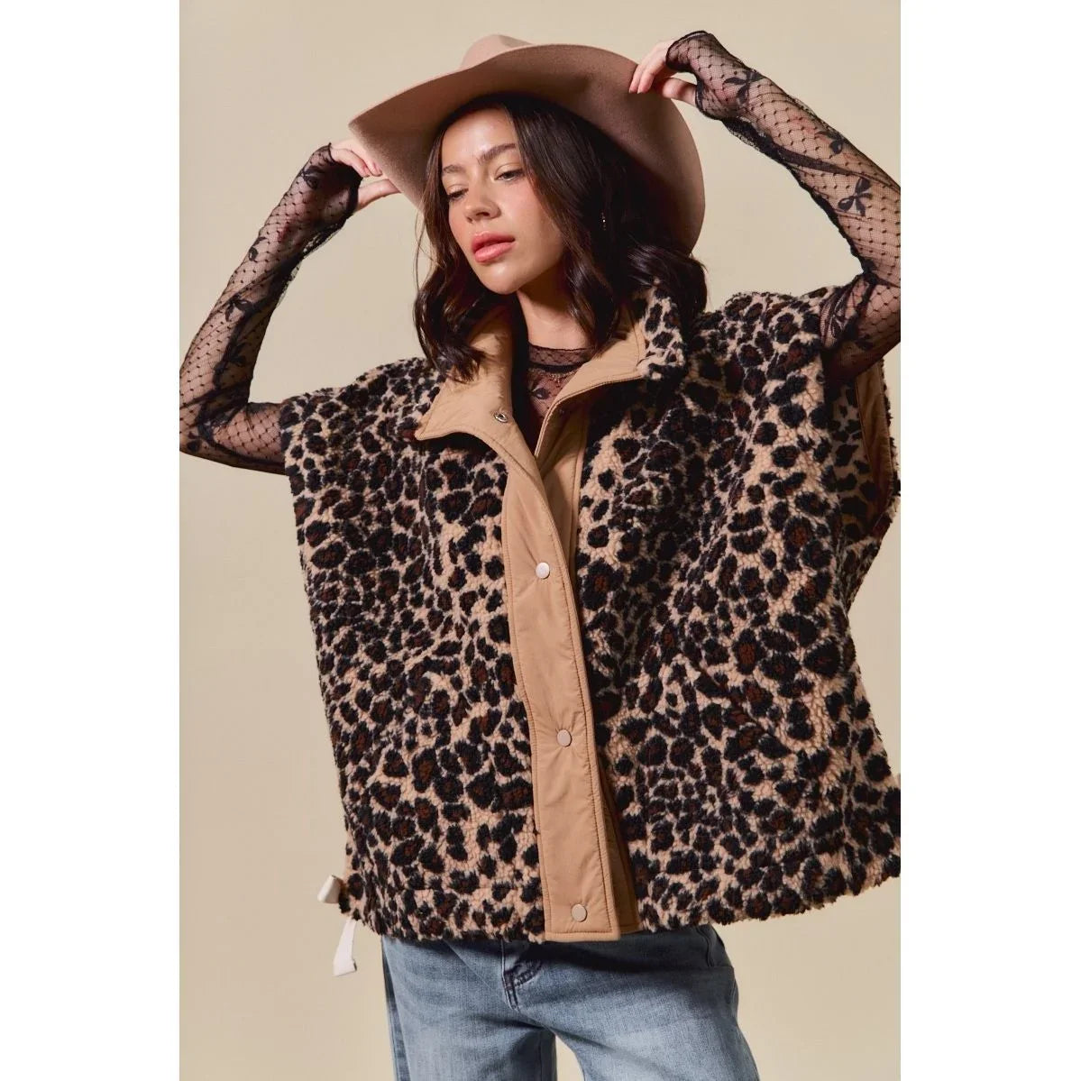 Women's Leopard Soft Sherpa Fur Sleeveless Vest Jacket ST2049E-02