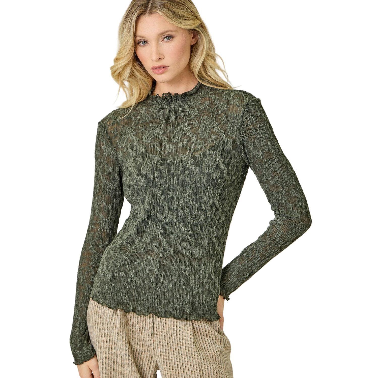 Women's Lettuce Edge Textured Knit Top 61153