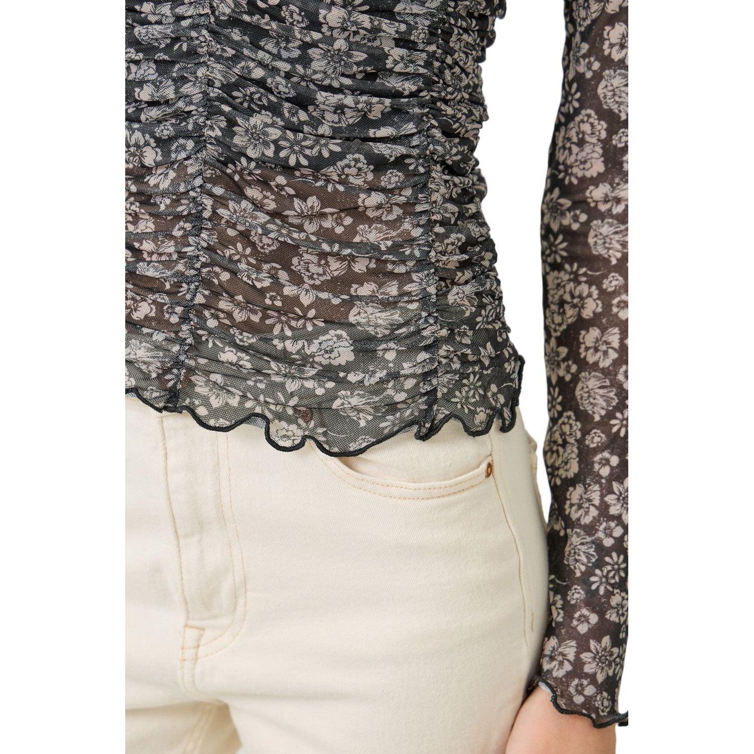 Women's Lettuce Hem Mesh Print Top 61320