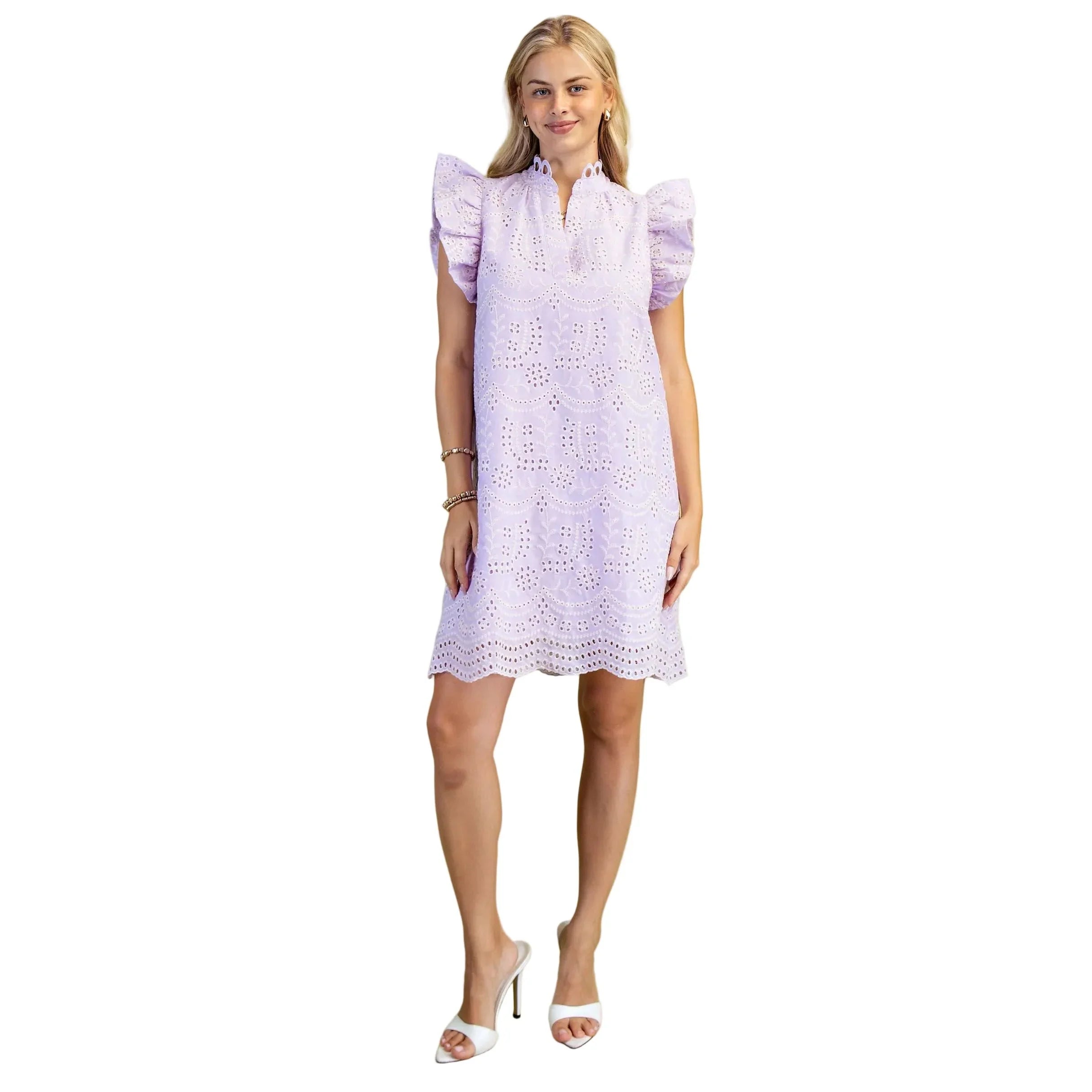 Women's Lilac Eyelet V-Neck Mini Dress TE1649