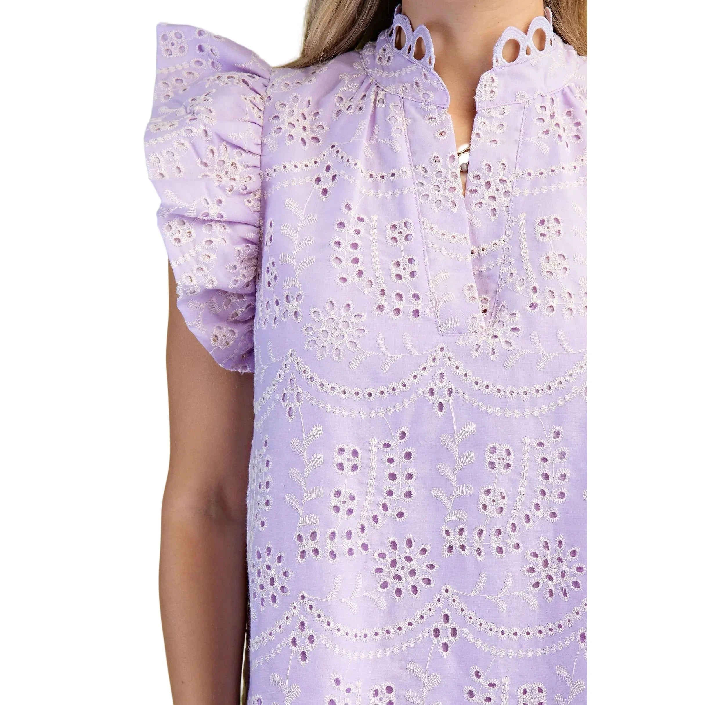 Women's Lilac Eyelet V-Neck Mini Dress TE1649