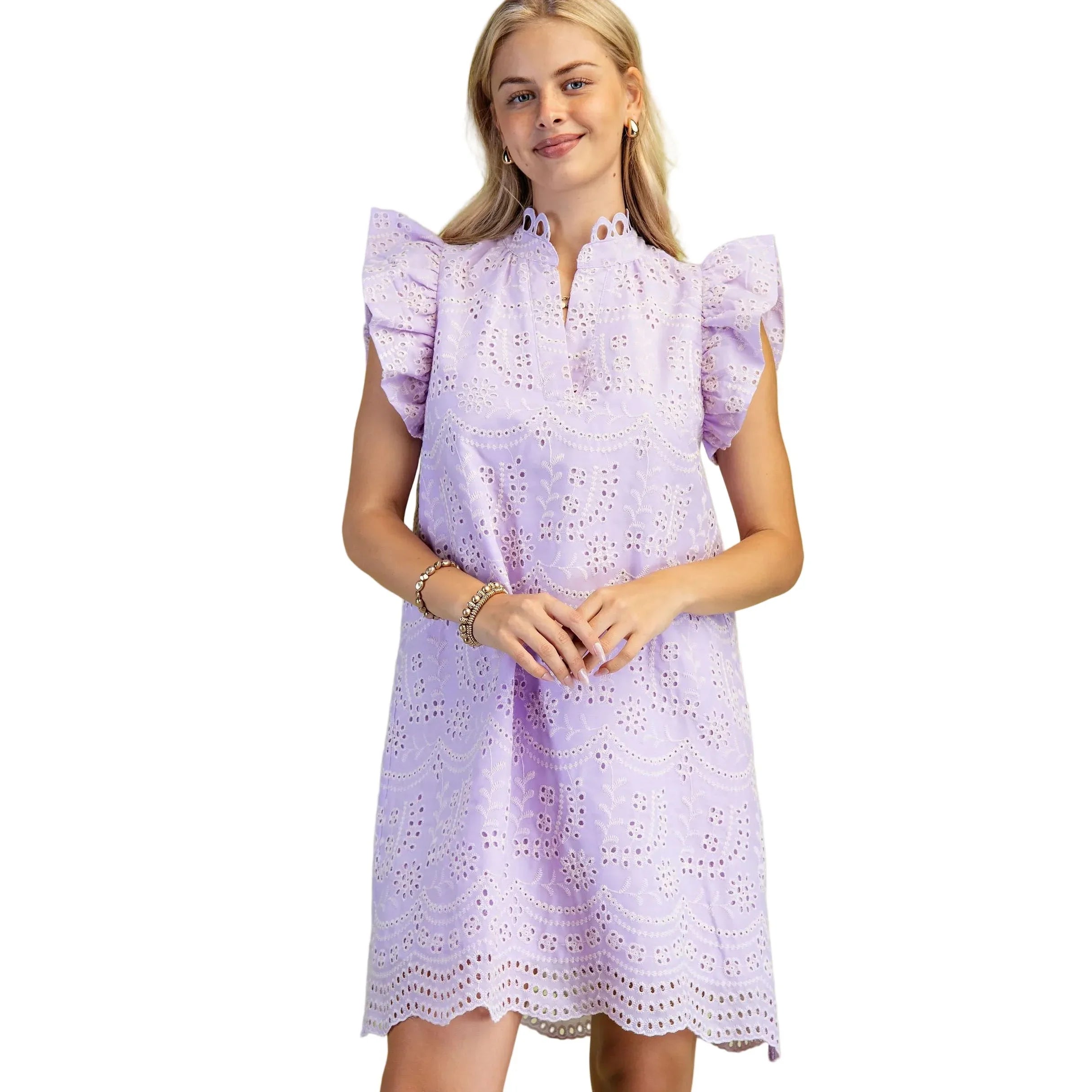 Women's Lilac Eyelet V-Neck Mini Dress TE1649