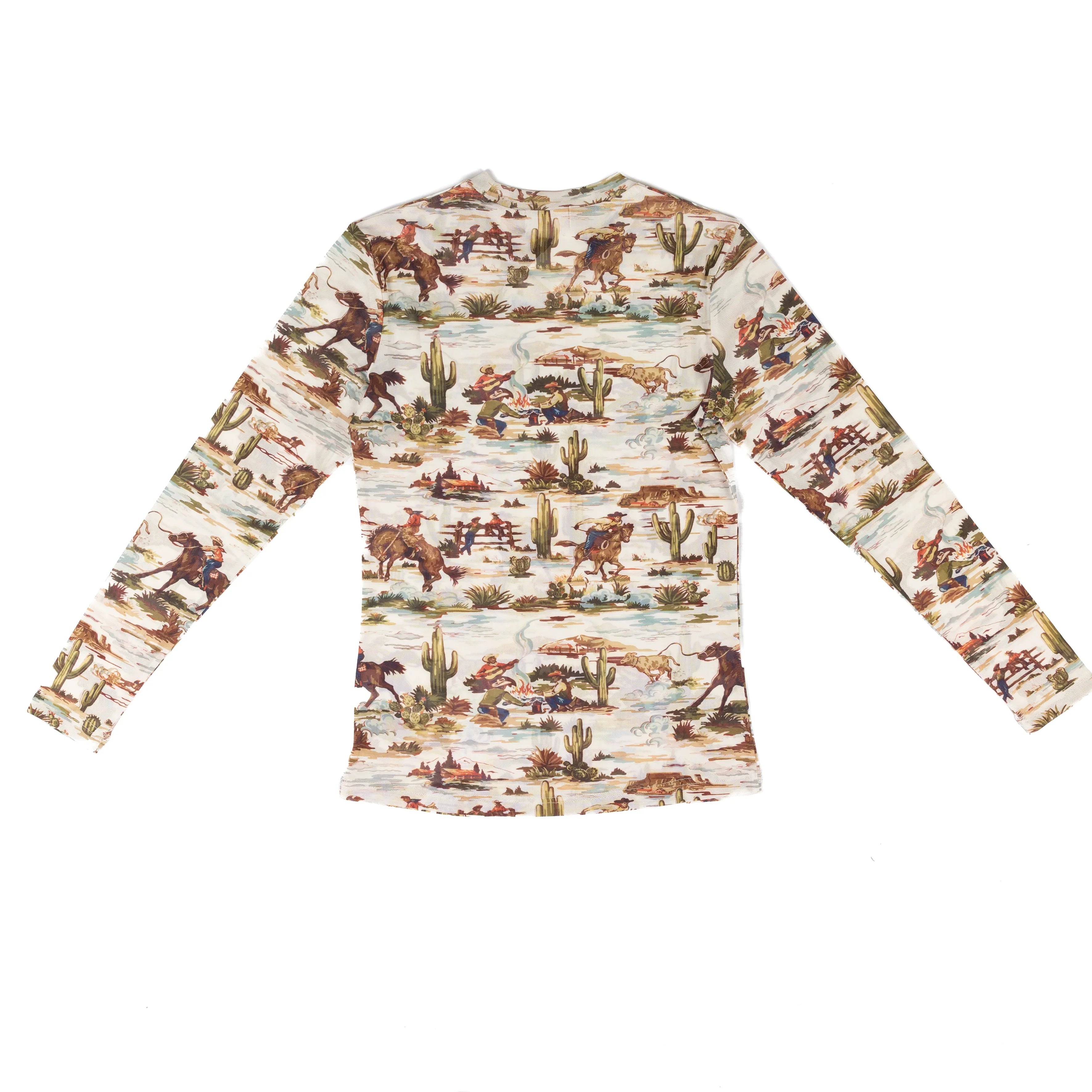 Women's Long Sleeve Western Scene Mesh Top