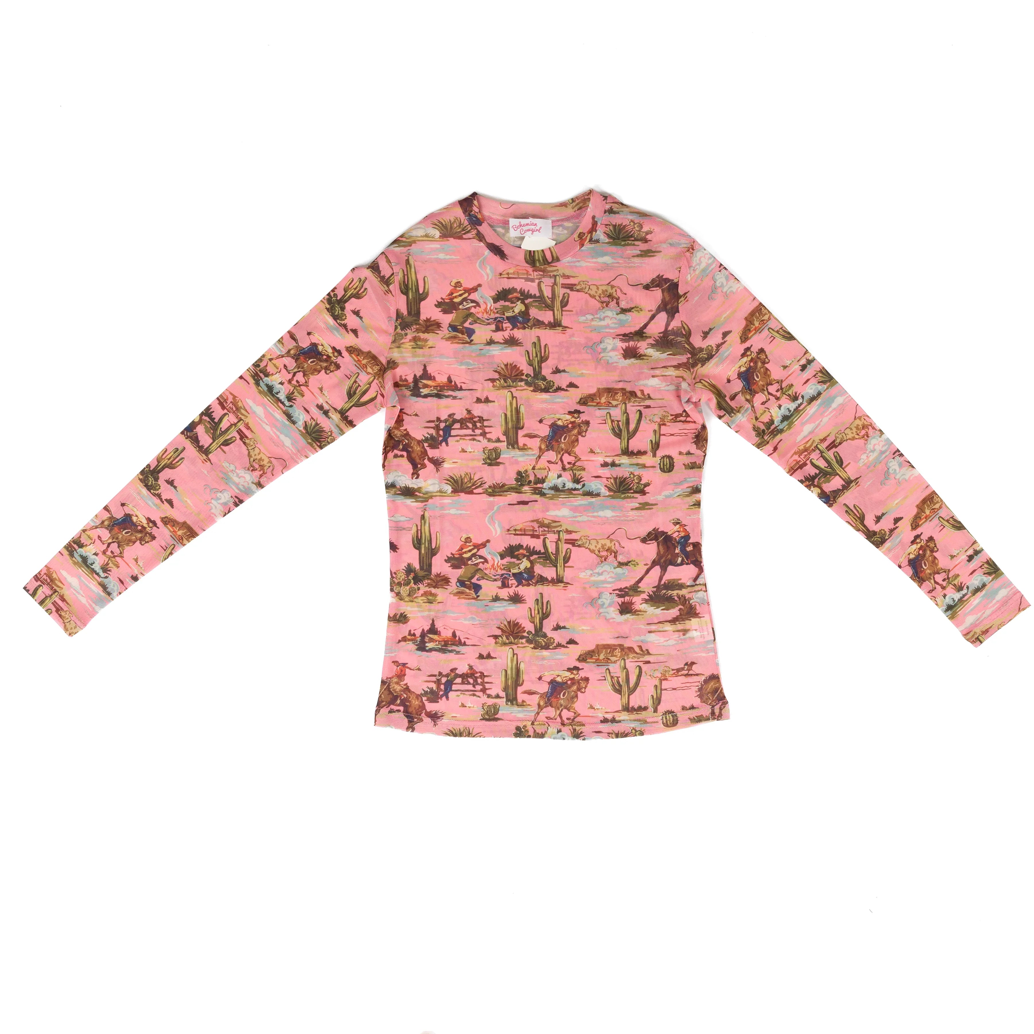 Women's Long Sleeve Western Scene Mesh Top