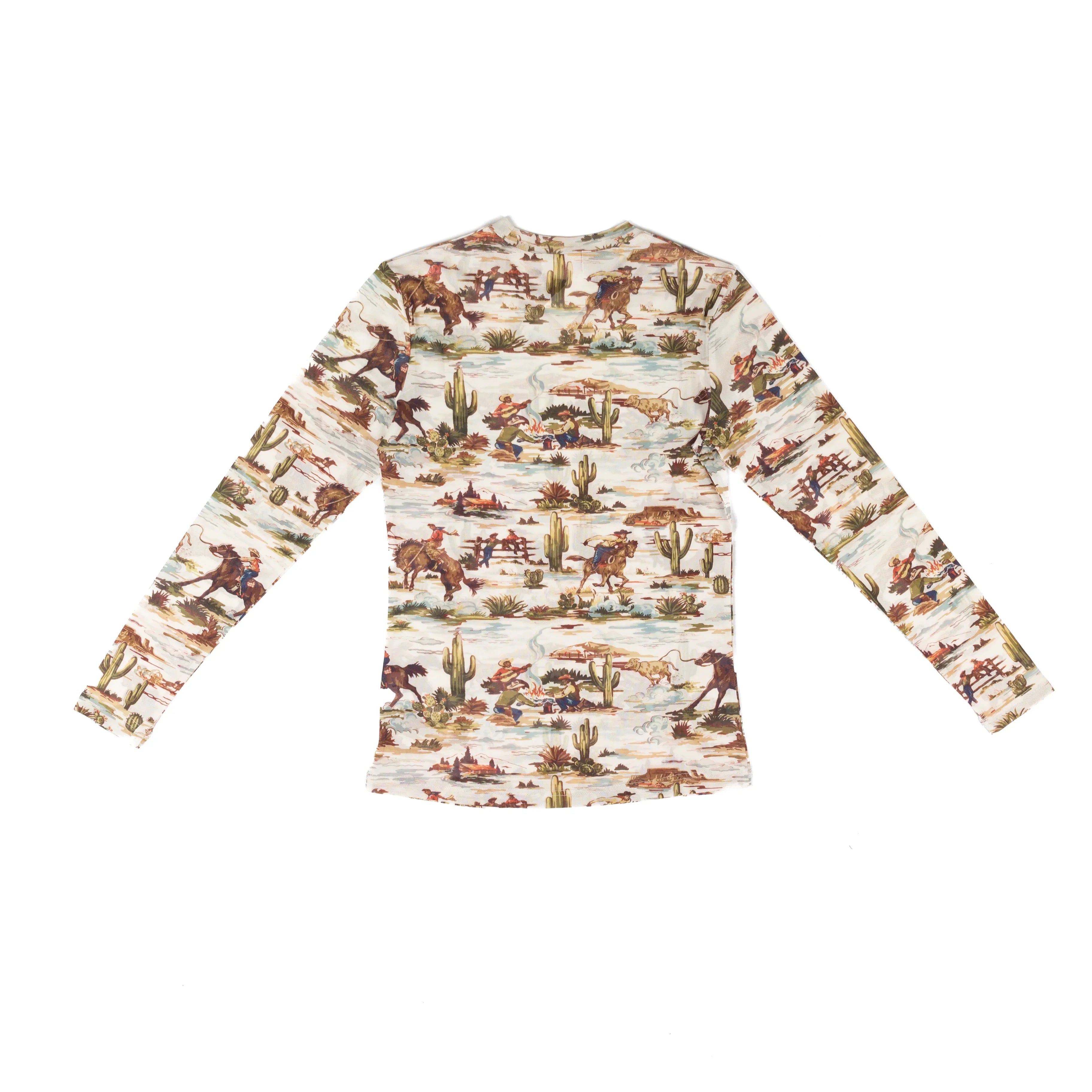 Women's Long Sleeve Western Scene Mesh Top