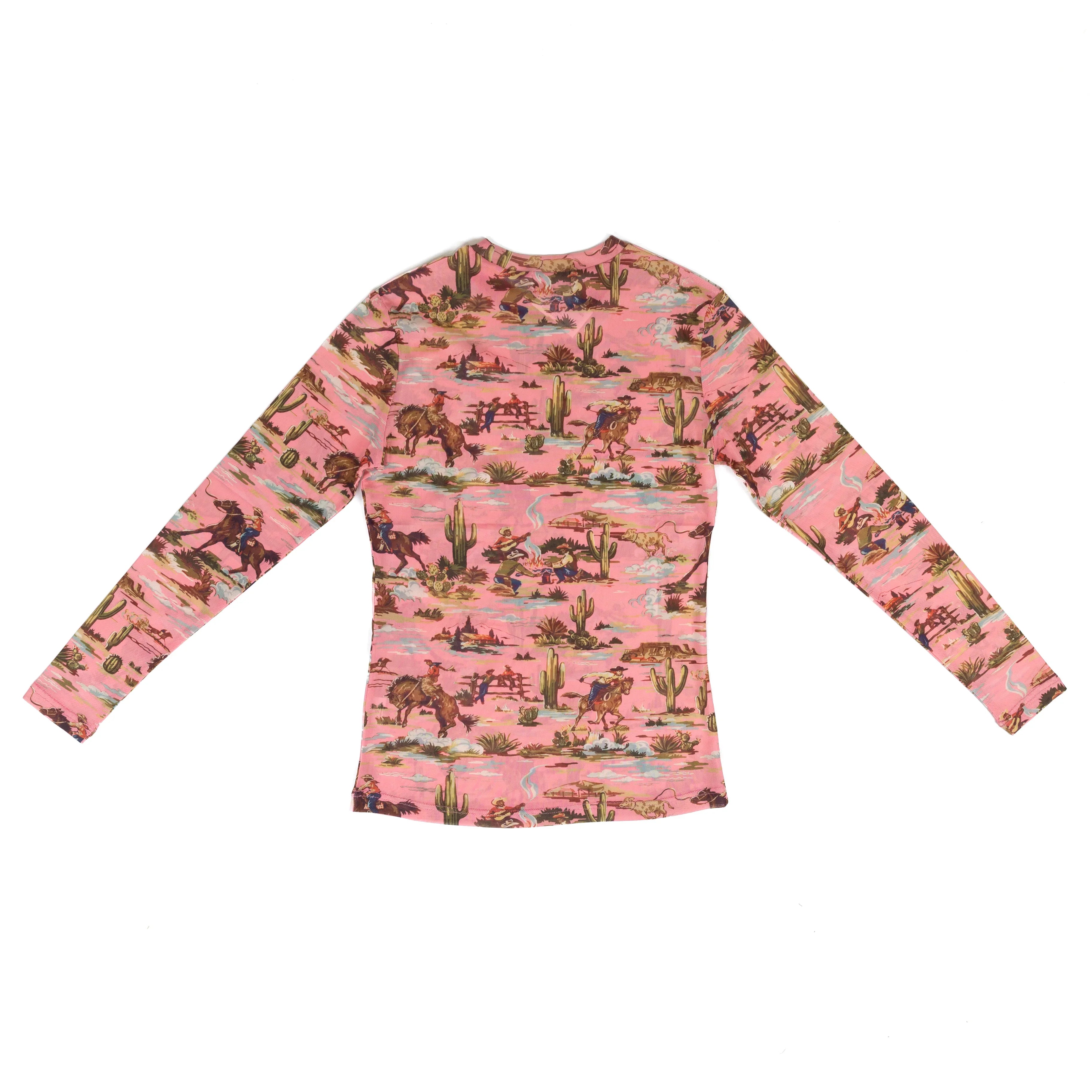 Women's Long Sleeve Western Scene Mesh Top
